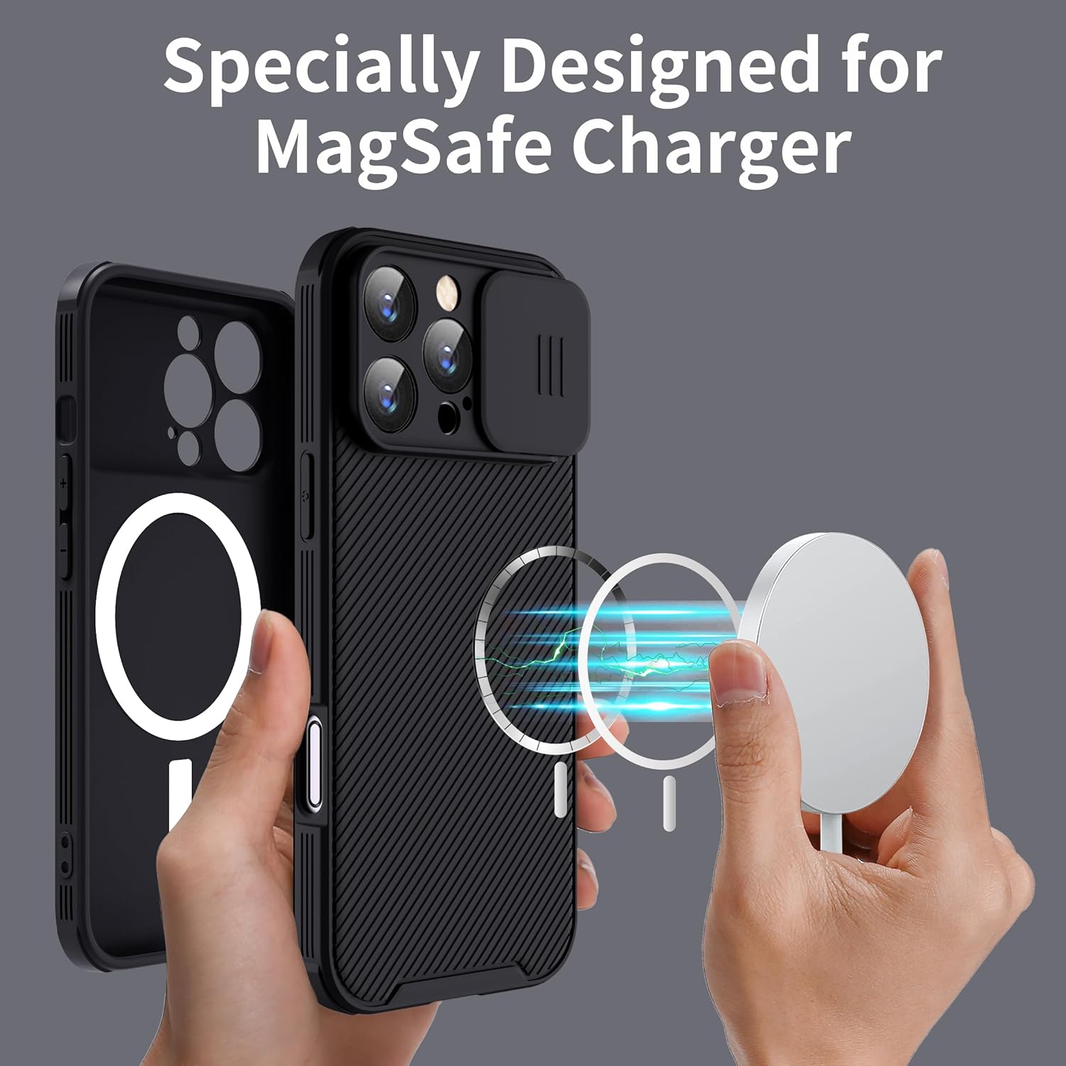 Coque magnétique Hitaoyou pour iPhone 16 Pro, coque de protection pour appareil photo pour iPhone 16 Pro [compatible avec MagSafe Charging] avec étui coulissant pour objectif, coque fine antichoc pour iPhone 16 Pro 6.3 noire