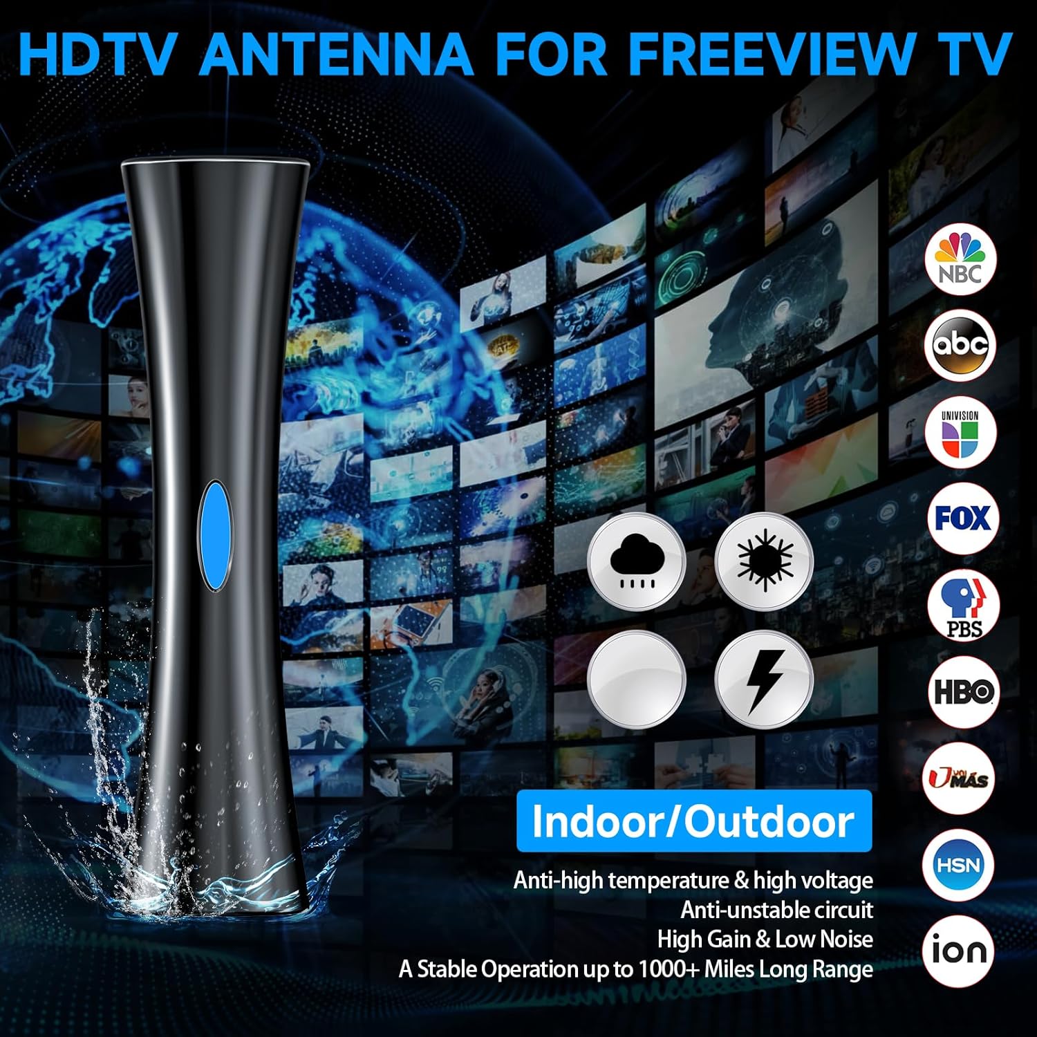 1000  Miles Range TV Antenna for Smart TV, Upgraded Digital HD Antenna for TV Indoor/Outdoor with Amplifier and Signal Booster-Support 360°Reception 4K 1080p for All Television-33ft Coax HDTV Cable · v2