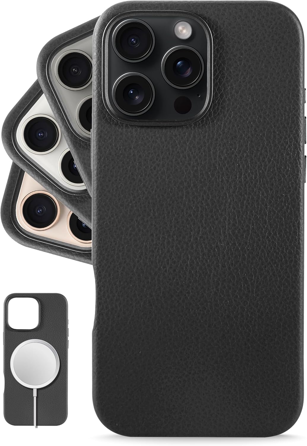 LONLI Urban - iPhone 16 Pro Max için Deri Kılıf - Avrupa Hakiki Çakıl Taşlı Deri Telefon Kılıfı - Avrupa Zarafeti, Modern Tasarım - [Magsafe ile Uyumlu] - Siyah