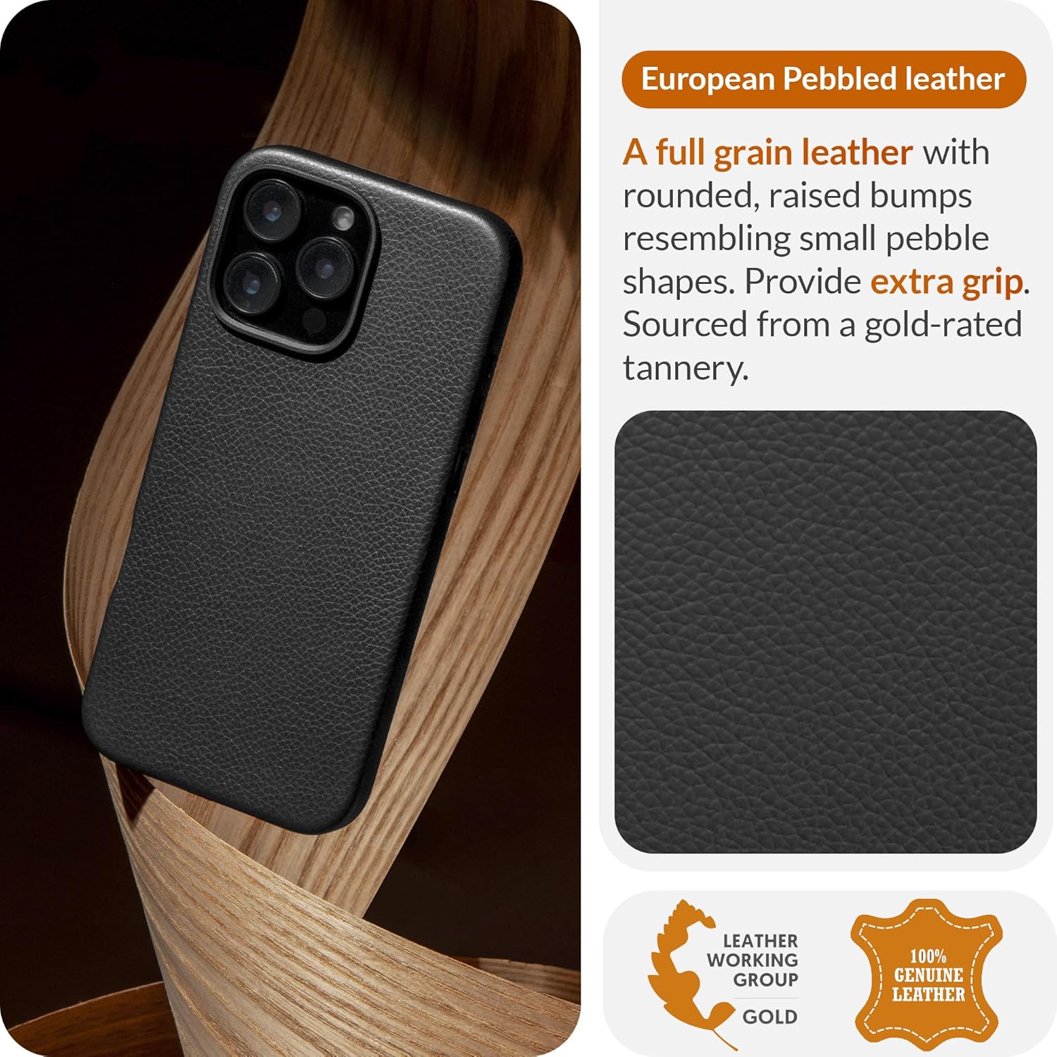 LONLI Urban - Étui en cuir pour iPhone 16 Pro Max - Étui de téléphone européen en cuir grainé véritable - Élégance européenne, design moderne - [Compatible avec Magsafe] - Noir