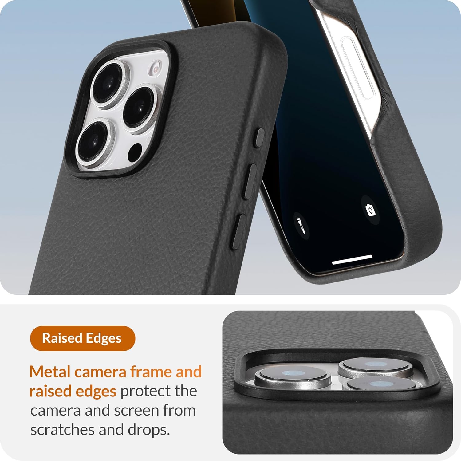 LONLI Urban - Étui en cuir pour iPhone 16 Pro Max - Étui de téléphone européen en cuir grainé véritable - Élégance européenne, design moderne - [Compatible avec Magsafe] - Noir