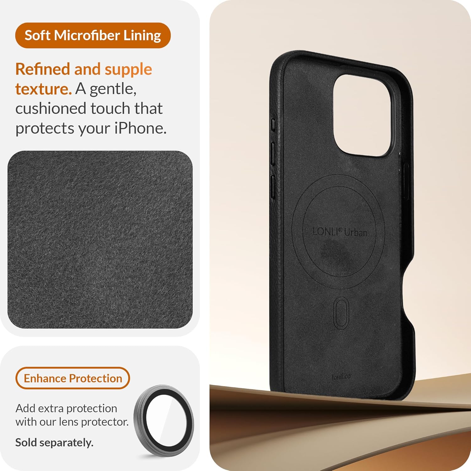 LONLI Urban - Étui en cuir pour iPhone 16 Pro Max - Étui de téléphone européen en cuir grainé véritable - Élégance européenne, design moderne - [Compatible avec Magsafe] - Noir