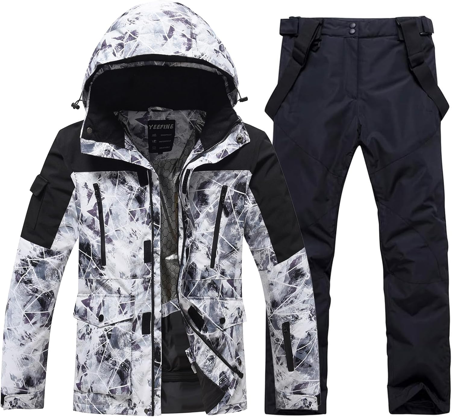YEEFINE Mens Ski Suits Waterproof Winter Snowsuit Snow Snowboard Jackets Coats Pants Set · v3
