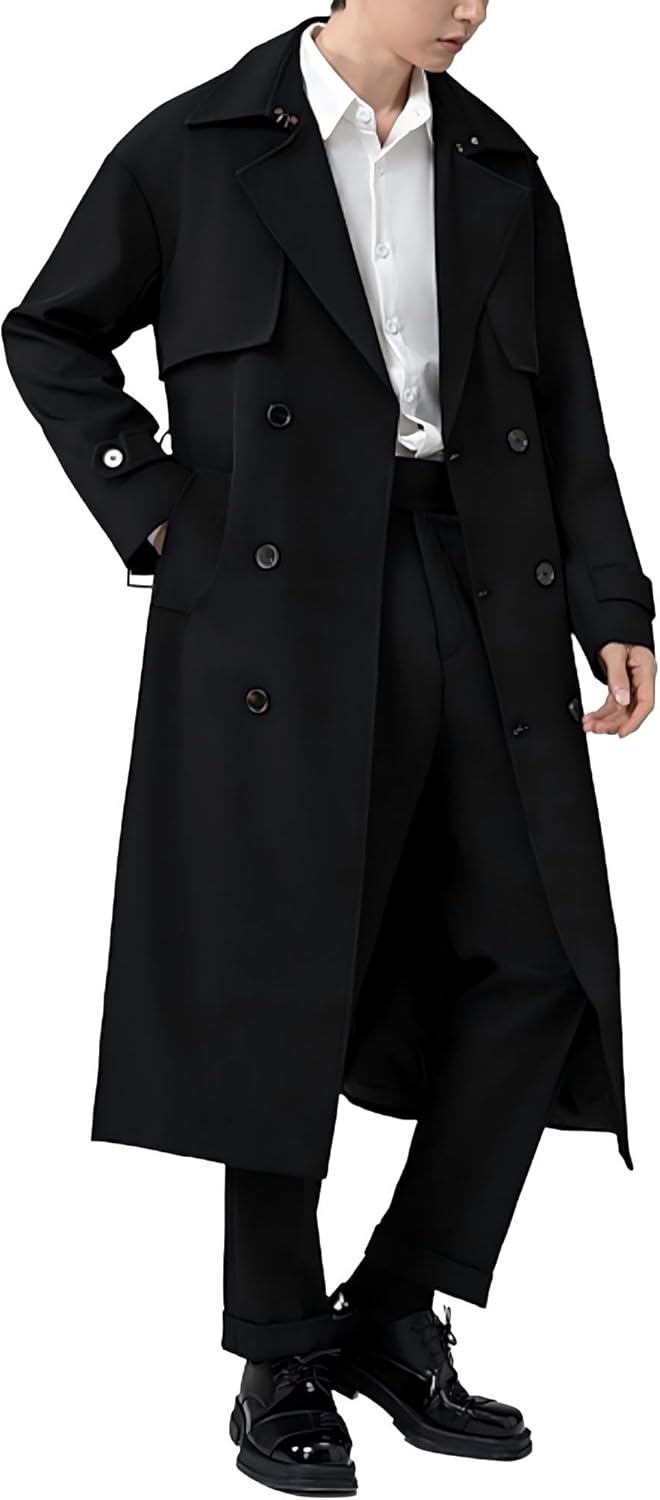 Botten Mens Trench Coat - Long Jacket Overcoat-Oversized Casual Windbreaker · v2