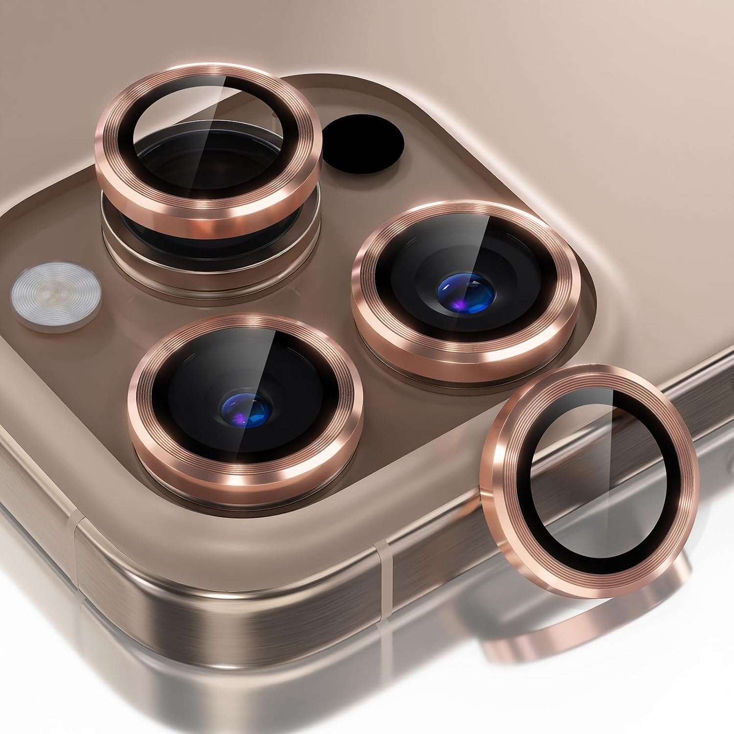 Choiche Compatible for iPhone 16 Pro/iPhone 16 Pro Max Camera Lens Protector, 9H Tempered Glass Camera Cover Screen Protector Metal Ring Decoration Accessories(Titanium Desert)