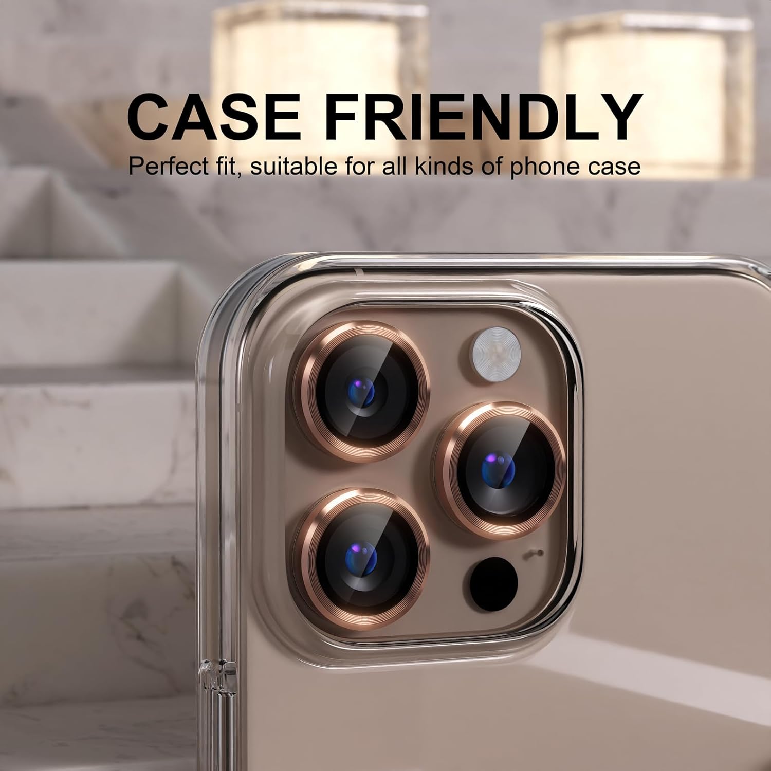 واقي عدسة الكاميرا من Choiche متوافق مع iPhone 16 Pro/iPhone 16 Pro Max، غطاء كاميرا من الزجاج المقوى 9H، واقي شاشة، ملحقات تزيين بحلقة معدنية (تيتانيوم صحراوي)