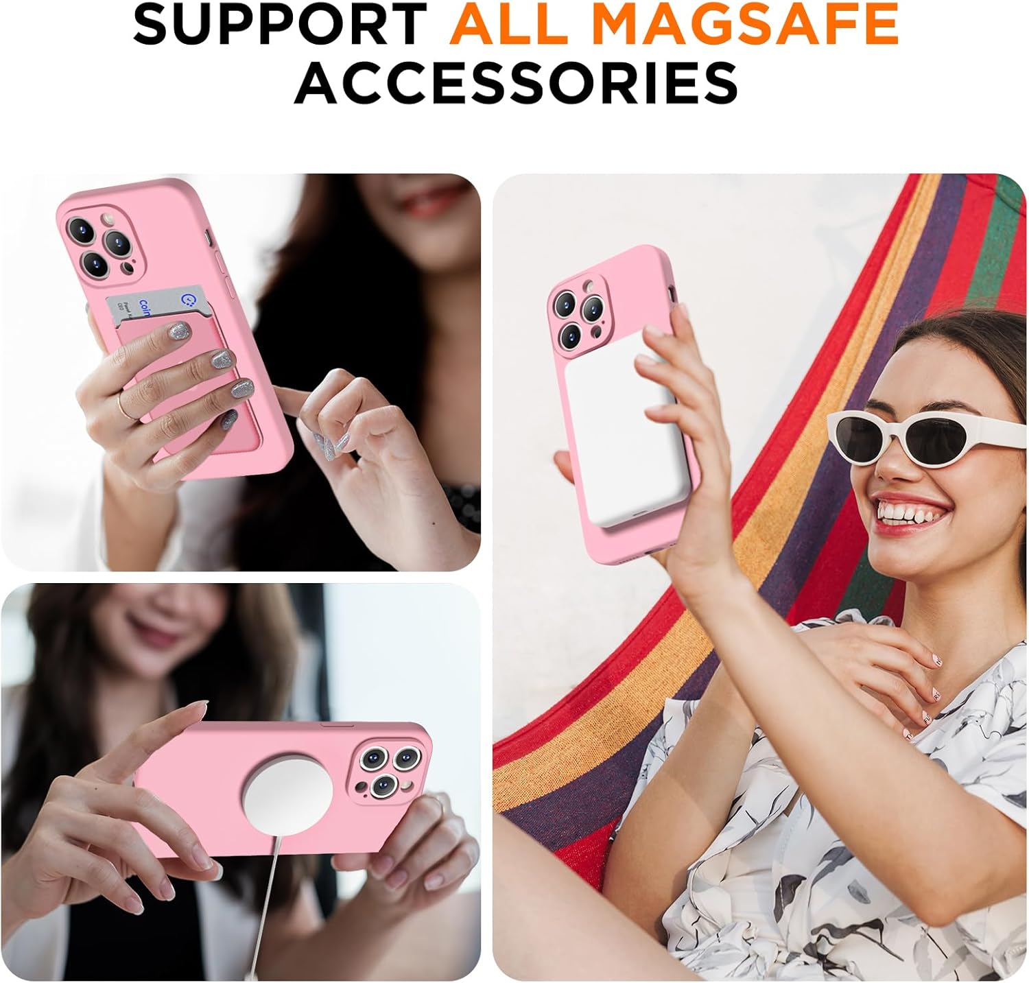 Magnetic for iPhone 14 Pro Max Case, Compatible with MagSafe, [Full Camera Protection][2 Screen Protectors], Suction Cup Phone Mount Silicone Shockproof Protective Phone Case 6.7, Pink