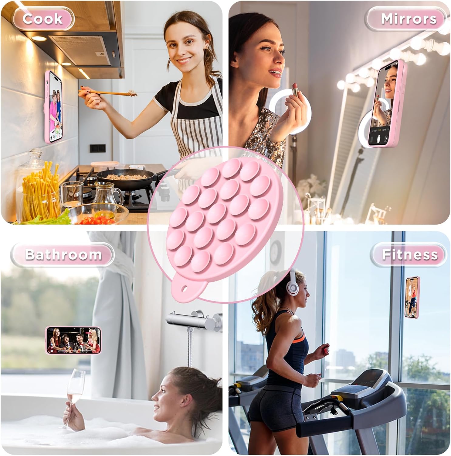 Magnetic for iPhone 14 Pro Max Case, Compatible with MagSafe, [Full Camera Protection][2 Screen Protectors], Suction Cup Phone Mount Silicone Shockproof Protective Phone Case 6.7, Pink