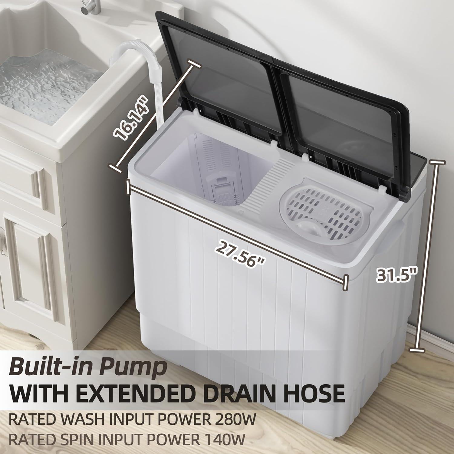 Elevon XPB65-2088S, QD-EL-6.5PWM Mesin cuci portabel, abu-abu putih