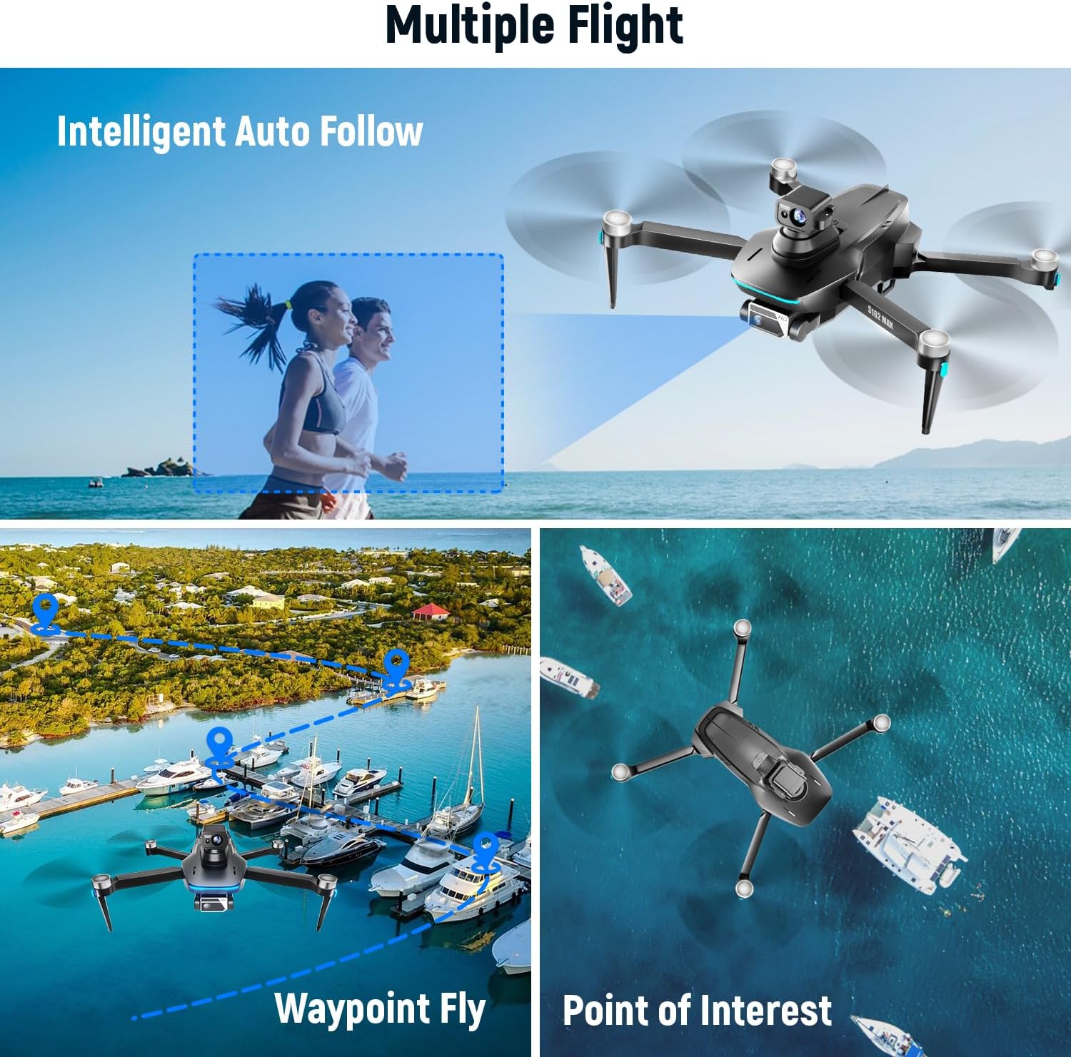 Droni GPS con fotocamera per adulti 4K sotto 249 g, drone HYTOBP S162 Max con telecamera regolabile a 90° max 40 minuti di volo, 2 batterie, motore brushless, trasmissione 5 GHz, ritorno automatico, droni 4K con fotocamera per adulti