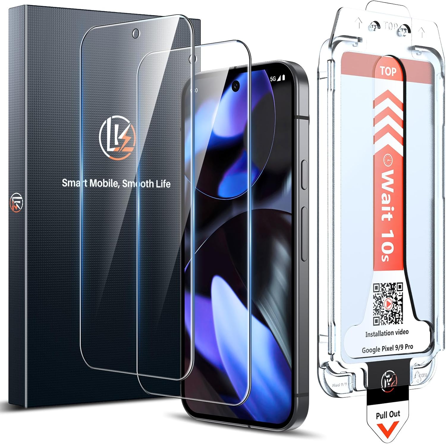 LK 2 Pack Tempered Glass Screen Protector for Google Pixel 9, Full Cover Screen Protector, Auto-Installation, 0 Dust  Bubbles, Scratch-Resistant, HD amp; Anti-Fingerprint for Pixel 9