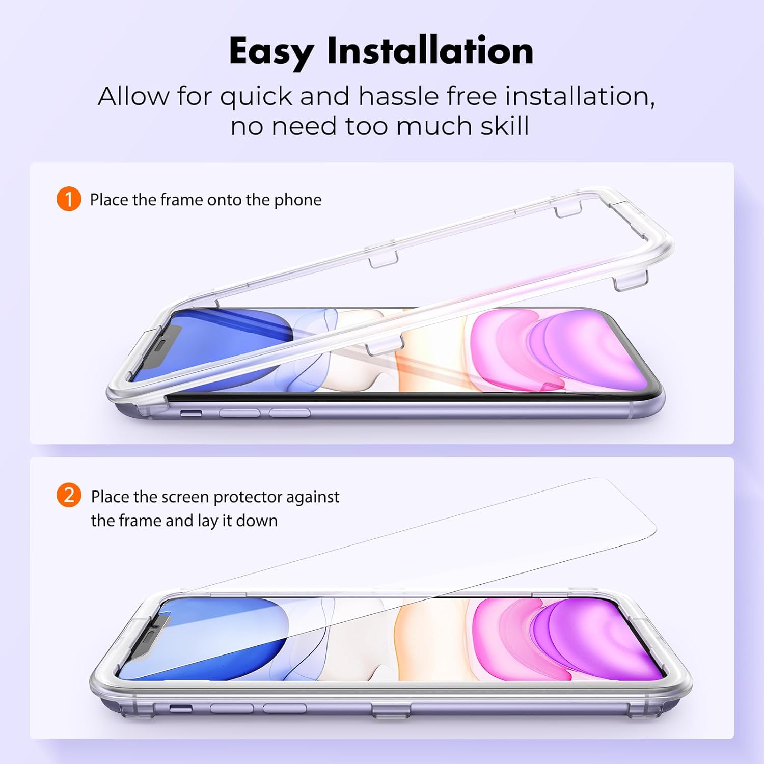 UNBREAKcable Shatterproof Tempered Glass Screen Protector for iPhone 11/iPhone XR [2-Pack] [Easy Installation Frame] [9H Hardness] [99.99% HD Clear][Bubble Free] for Apple 6.1'