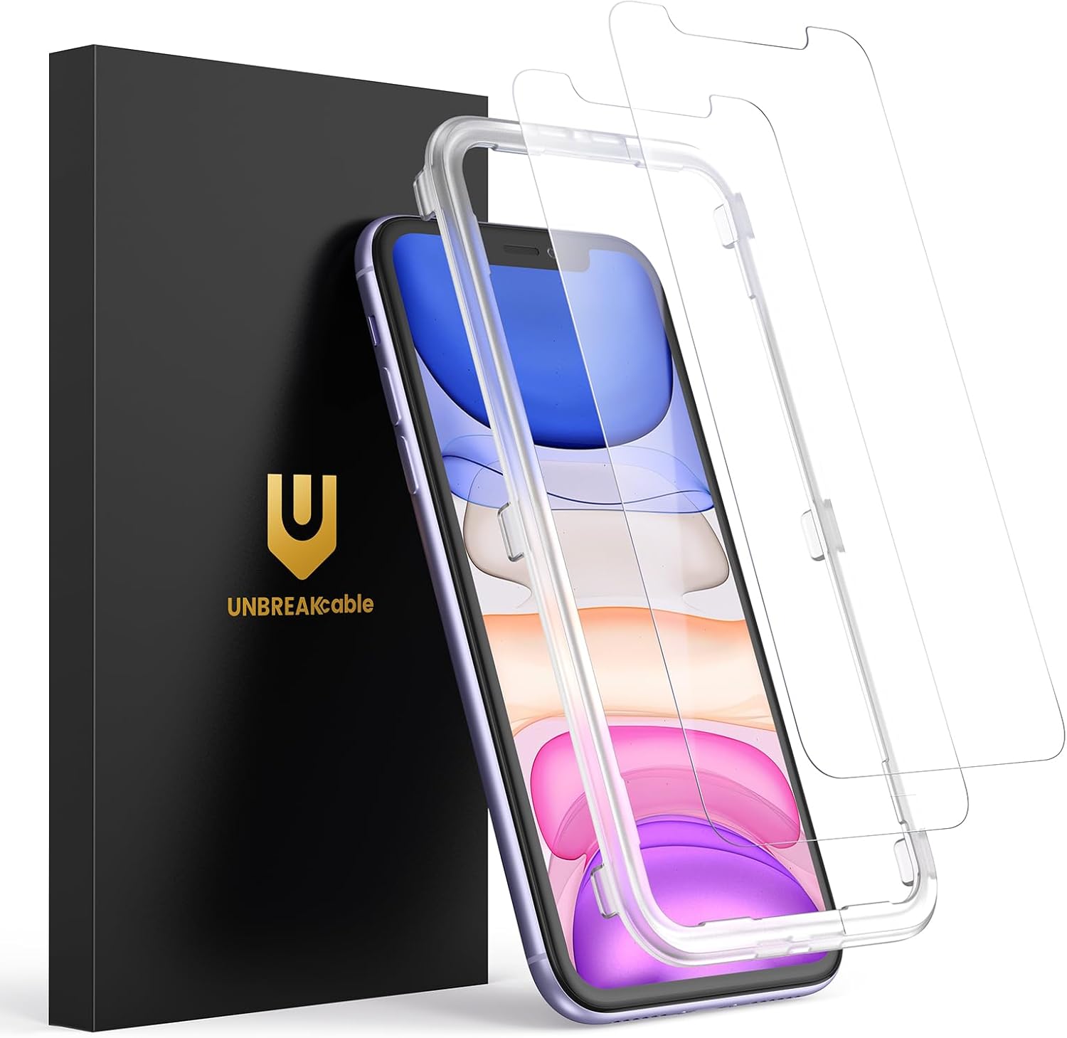 UNBREAKcable Shatterproof Tempered Glass Screen Protector for iPhone 11/iPhone XR [2-Pack] [Easy Installation Frame] [9H Hardness] [99.99% HD Clear][Bubble Free] for Apple 6.1'