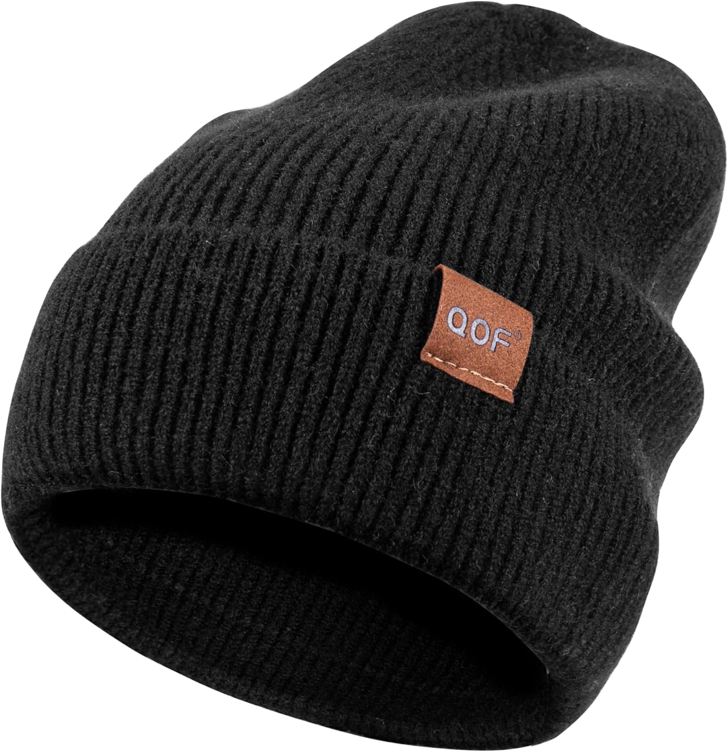 QOF Wintermodische Woll-Strickmütze für Damen und Herren, verdickte, warm gefütterte Unisex-Ski-Mütze mit Totenkopfkappe
