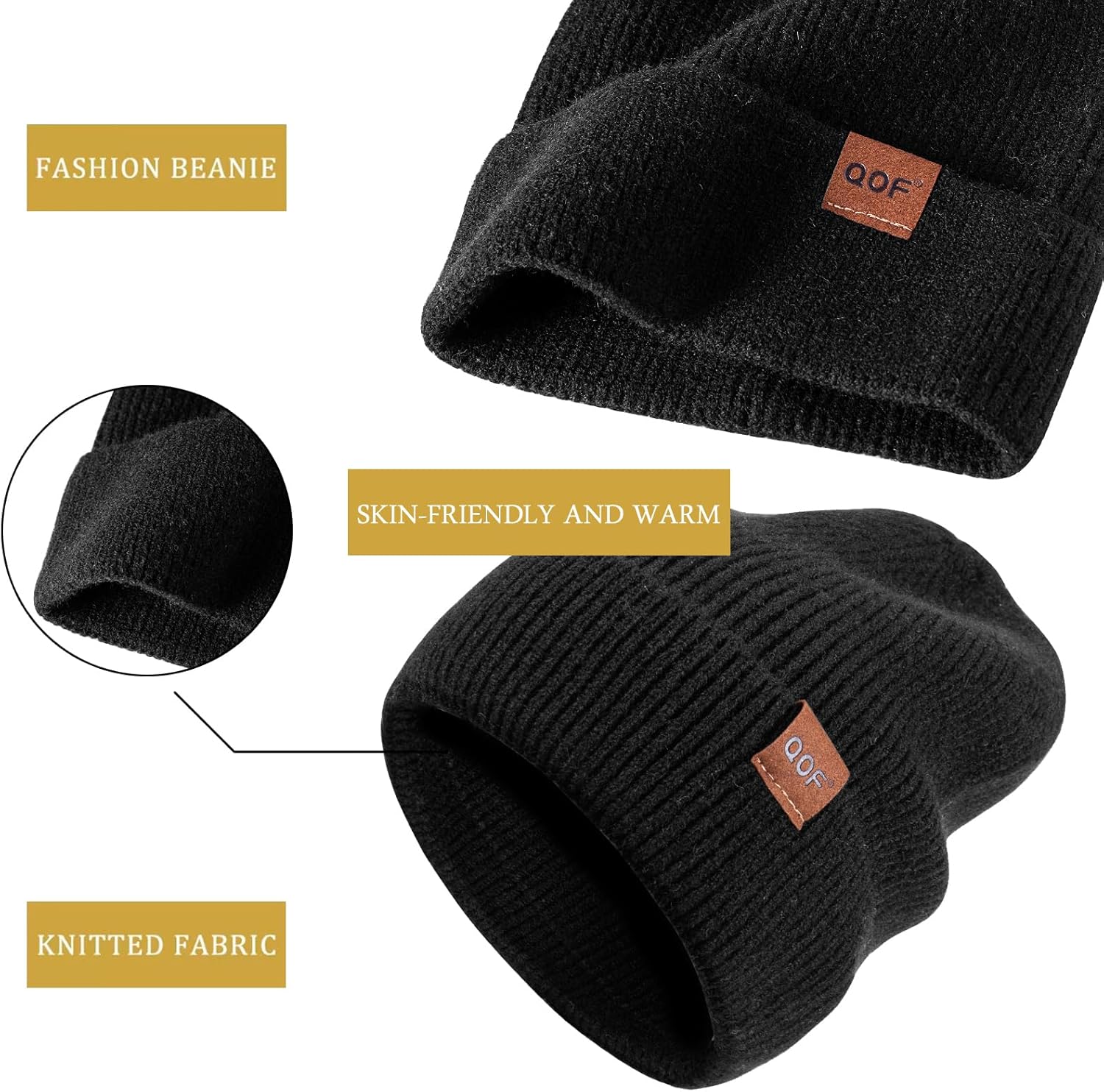 QOF Wintermodische Woll-Strickmütze für Damen und Herren, verdickte, warm gefütterte Unisex-Ski-Mütze mit Totenkopfkappe