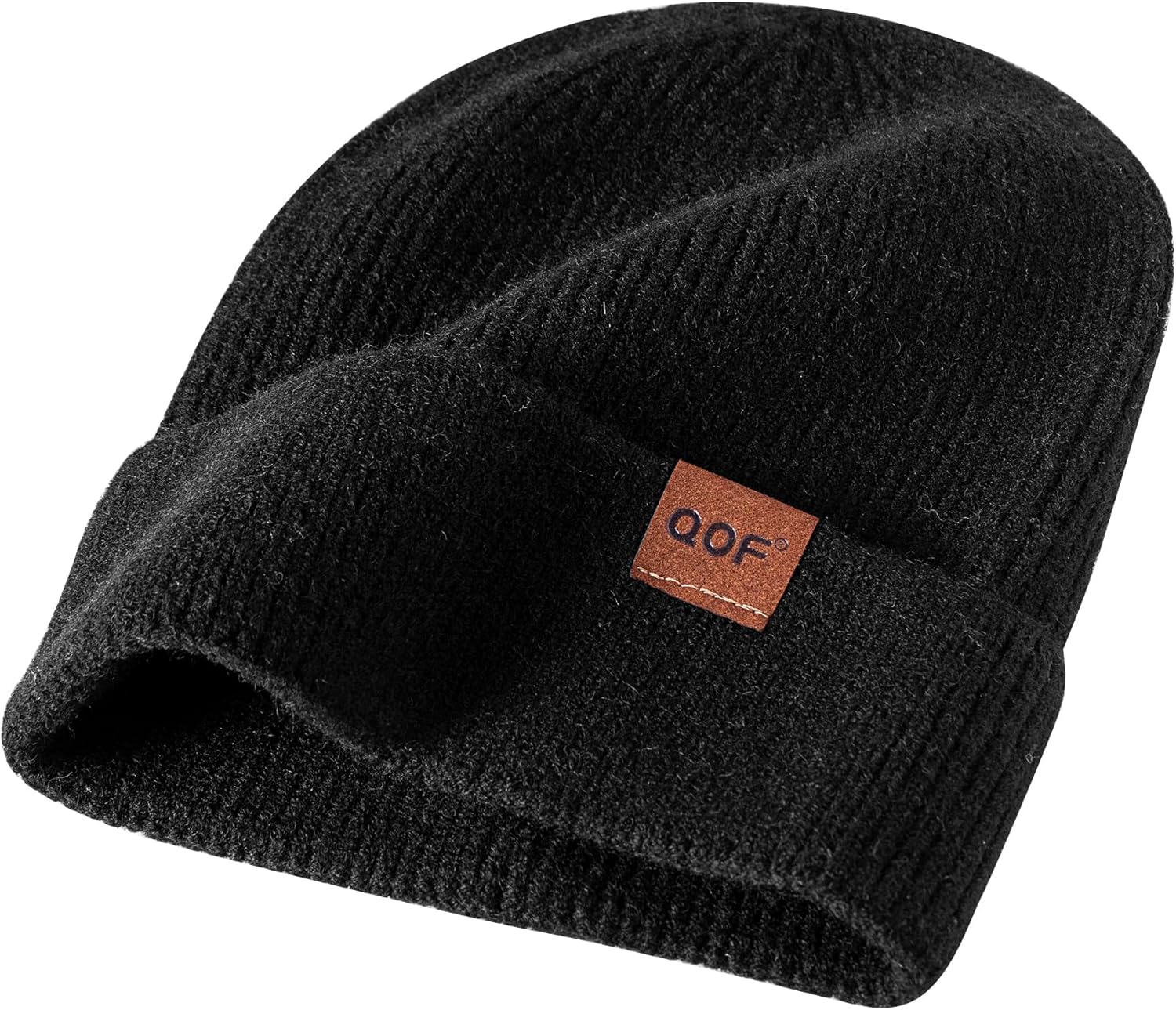 QOF Wintermodische Woll-Strickmütze für Damen und Herren, verdickte, warm gefütterte Unisex-Ski-Mütze mit Totenkopfkappe