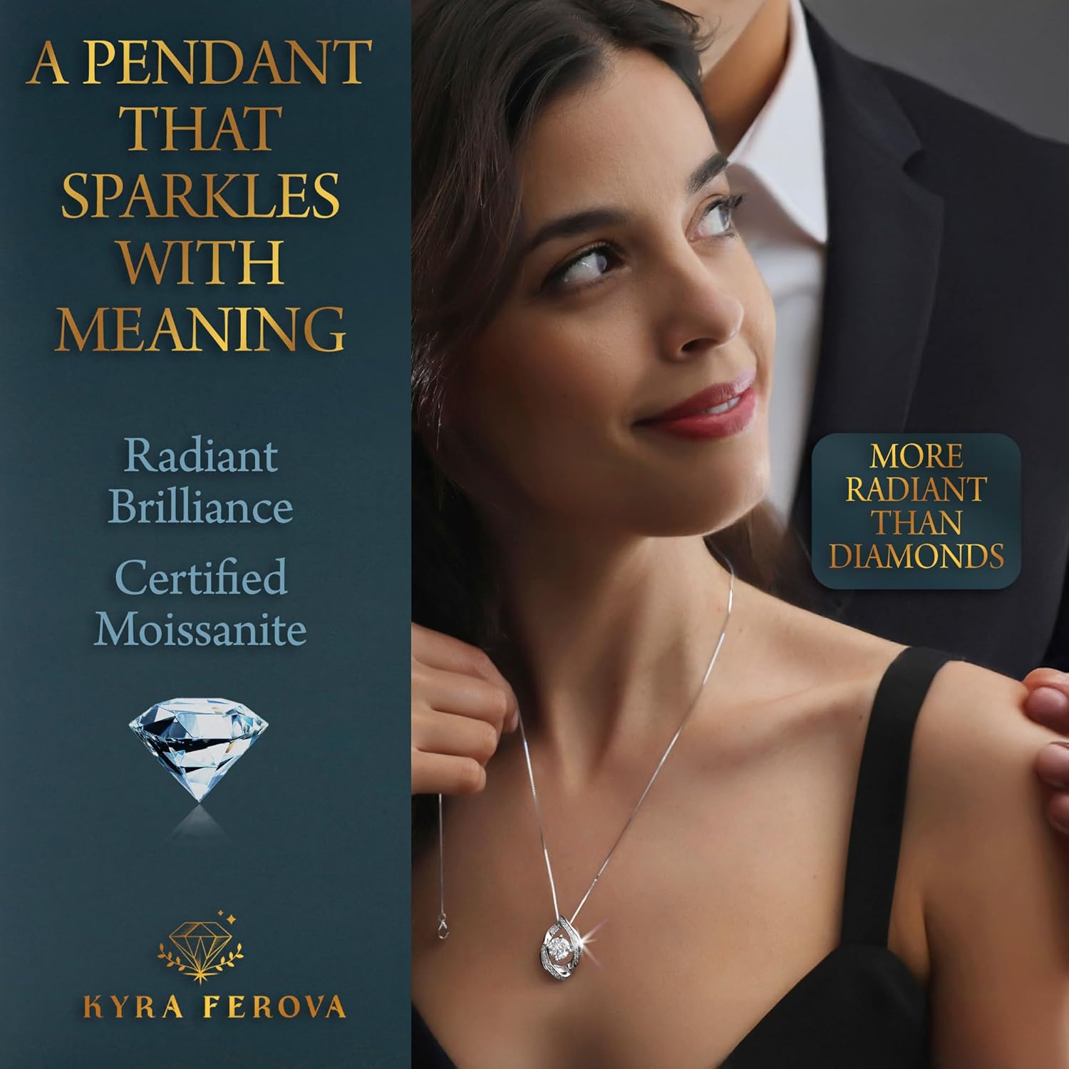 Certified Moissanite Pendant Necklace- Gift for Women- Silver Plated Necklace with Moissanite Diamond- Gift for Her, Gift for Wife Girlfriend Mother Birthday Gift · v5