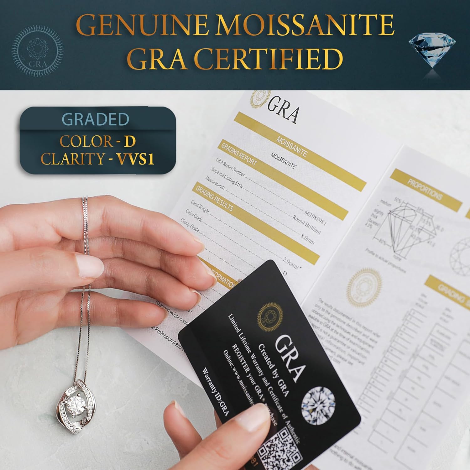 Certified Moissanite Pendant Necklace- Gift for Women- Silver Plated Necklace with Moissanite Diamond- Gift for Her, Gift for Wife Girlfriend Mother Birthday Gift · v5
