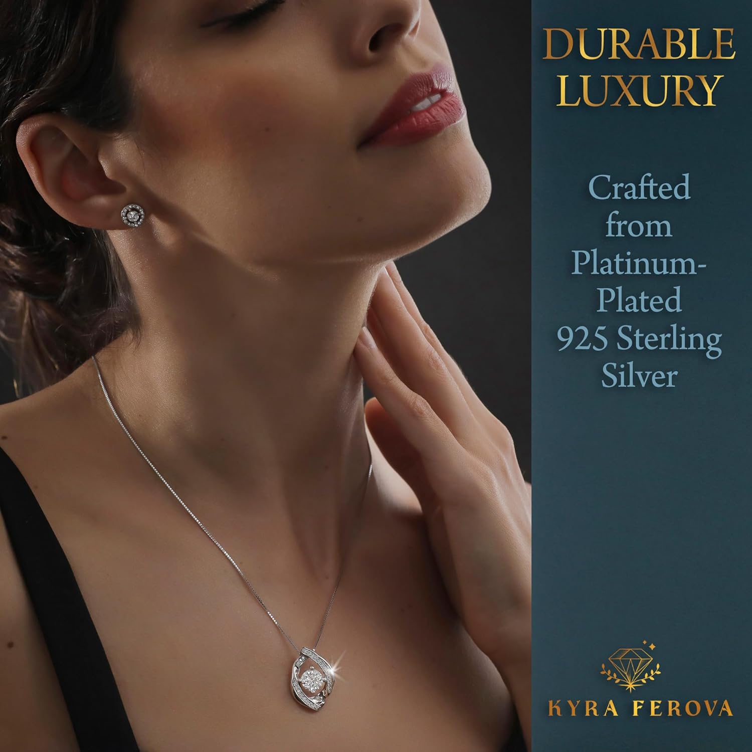 Certified Moissanite Pendant Necklace- Gift for Women- Silver Plated Necklace with Moissanite Diamond- Gift for Her, Gift for Wife Girlfriend Mother Birthday Gift · v5