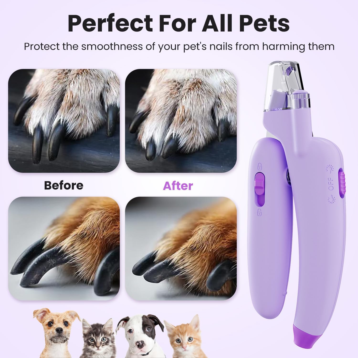 Dog  Cat Nail Clippers,Dog Nail Trimmers with 2 LED Lights, Powerful Safety Guard and Nail File to Avoid Over Cutting，Easily illuminate the bloodline,Suitable for Large to Medium Dogs, Cats purple-1 · v5