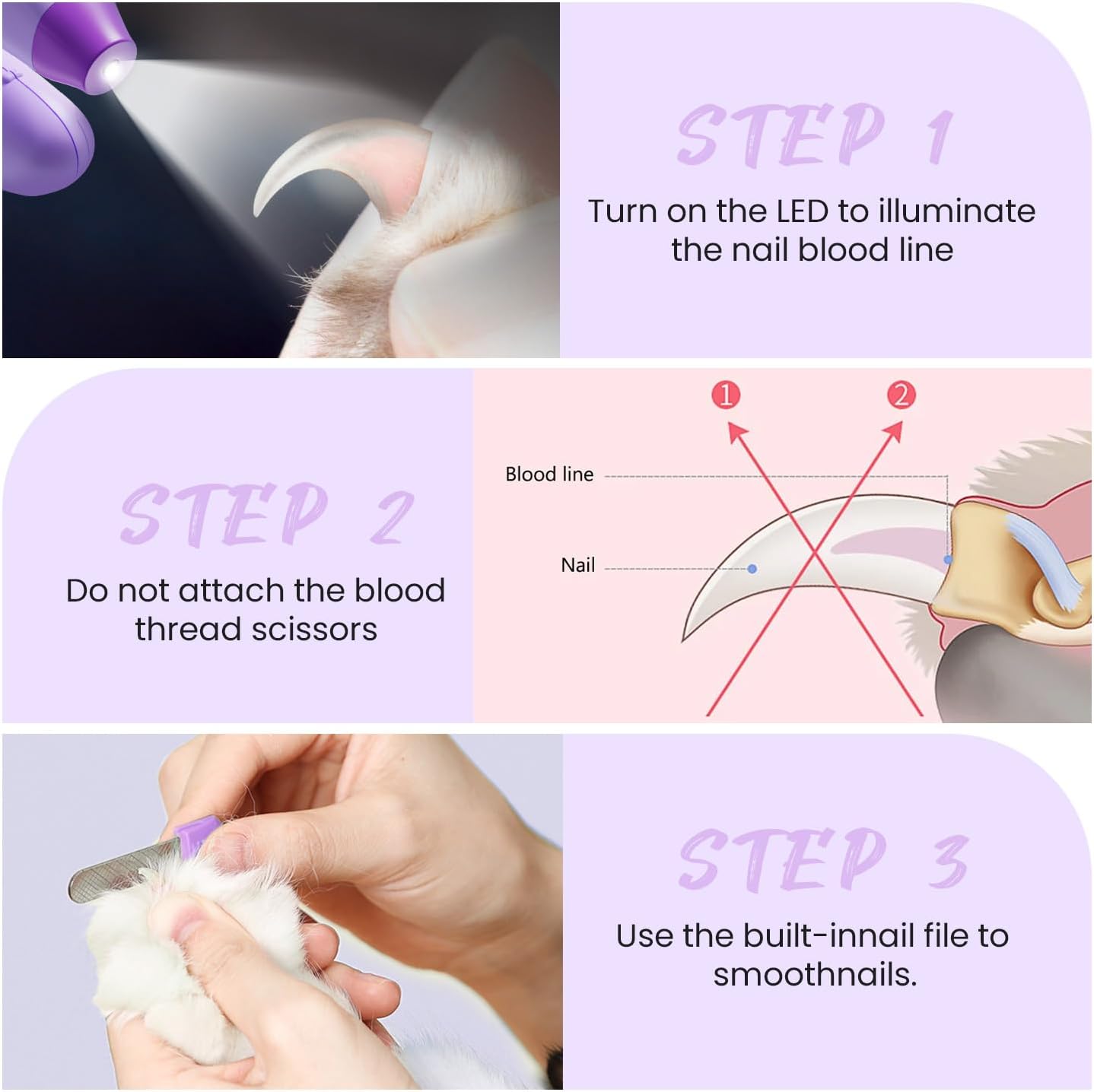 Dog  Cat Nail Clippers,Dog Nail Trimmers with 2 LED Lights, Powerful Safety Guard and Nail File to Avoid Over Cutting，Easily illuminate the bloodline,Suitable for Large to Medium Dogs, Cats purple-1 · v5
