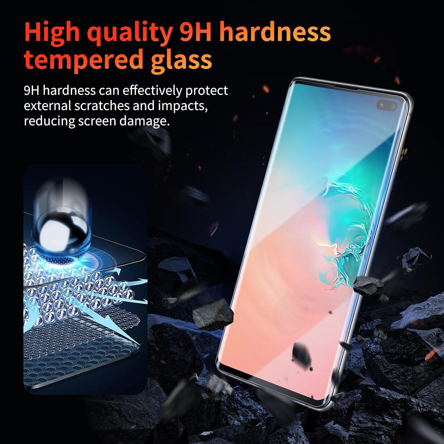 Lot de 2 protecteurs d'écran pour Samsung Galaxy S10/S10 Plus 6,4 pouces avec 2 protecteurs d'objectif d'appareil photo, film en verre trempé incurvé 3D anti-rayures, dureté 9H, transparent HD, compatible avec les étuis