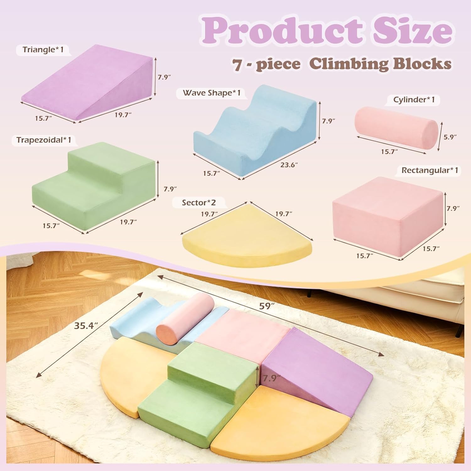 Climbing Toys for Toddlers, Toddler Climbing Toys Indoor, 7-Piece Soft Foam Climbing Blocks Set, Toddler Playtime Corner Climber Indoor Foam Play Gym for Climbing Crawling and Sliding · v4