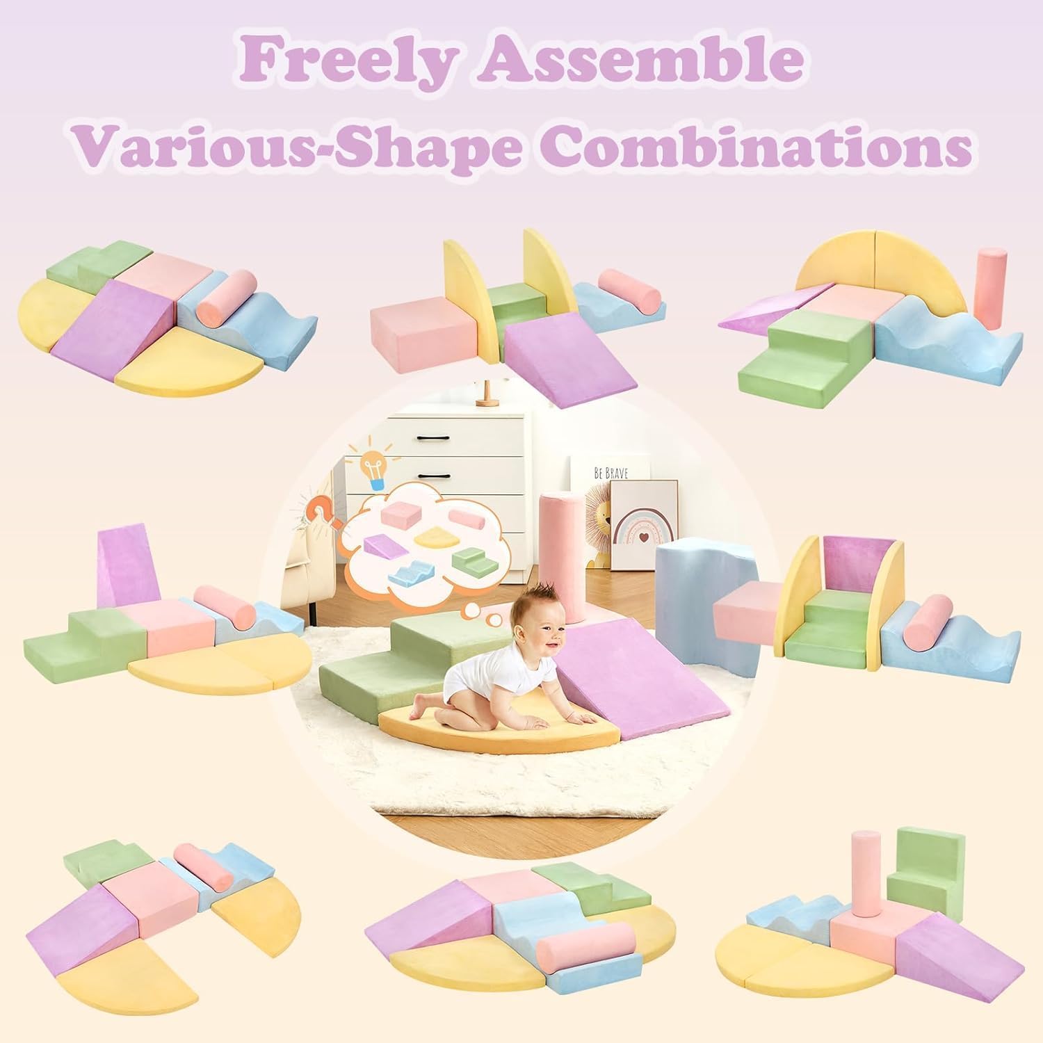 Climbing Toys for Toddlers, Toddler Climbing Toys Indoor, 7-Piece Soft Foam Climbing Blocks Set, Toddler Playtime Corner Climber Indoor Foam Play Gym for Climbing Crawling and Sliding · v4