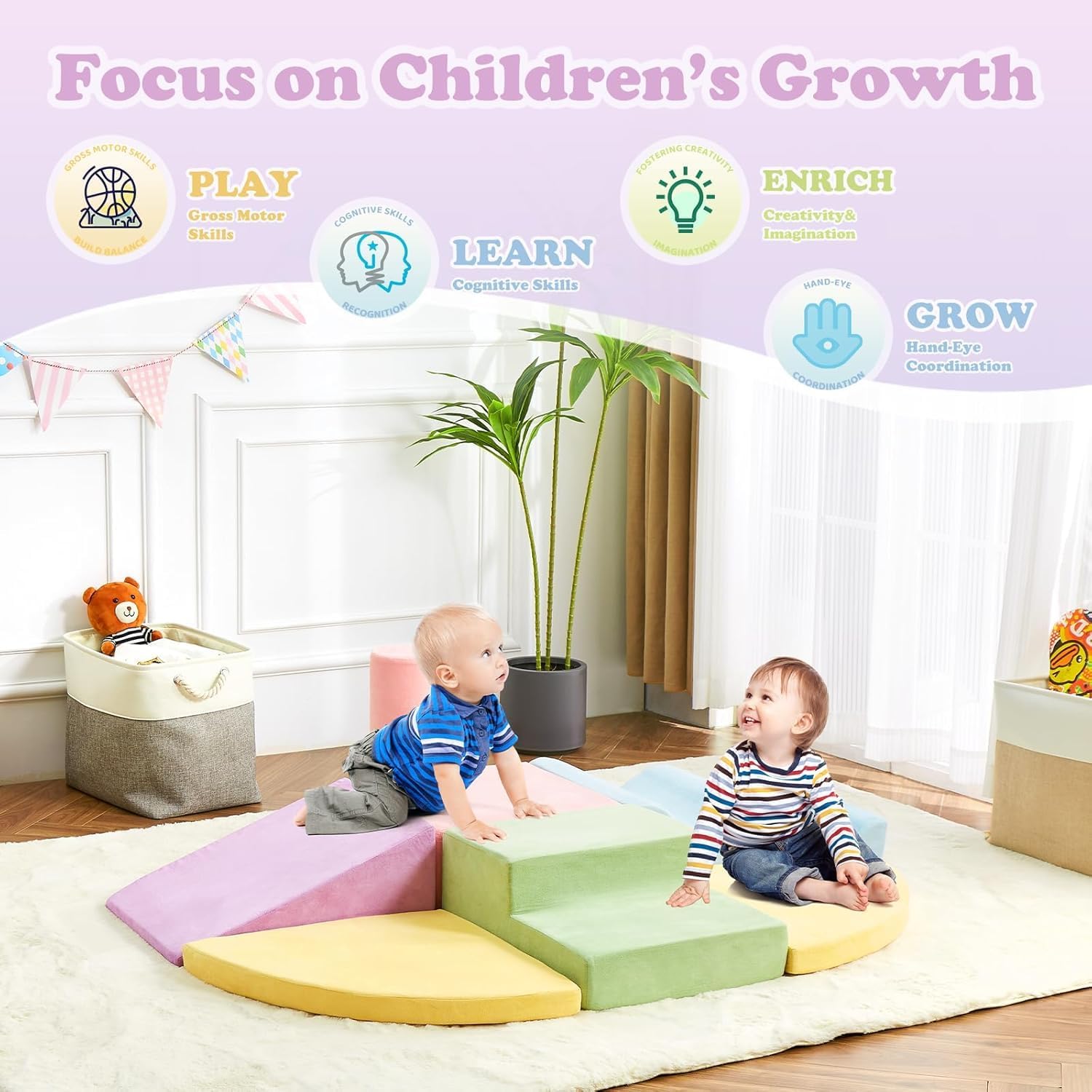 Climbing Toys for Toddlers, Toddler Climbing Toys Indoor, 7-Piece Soft Foam Climbing Blocks Set, Toddler Playtime Corner Climber Indoor Foam Play Gym for Climbing Crawling and Sliding · v4