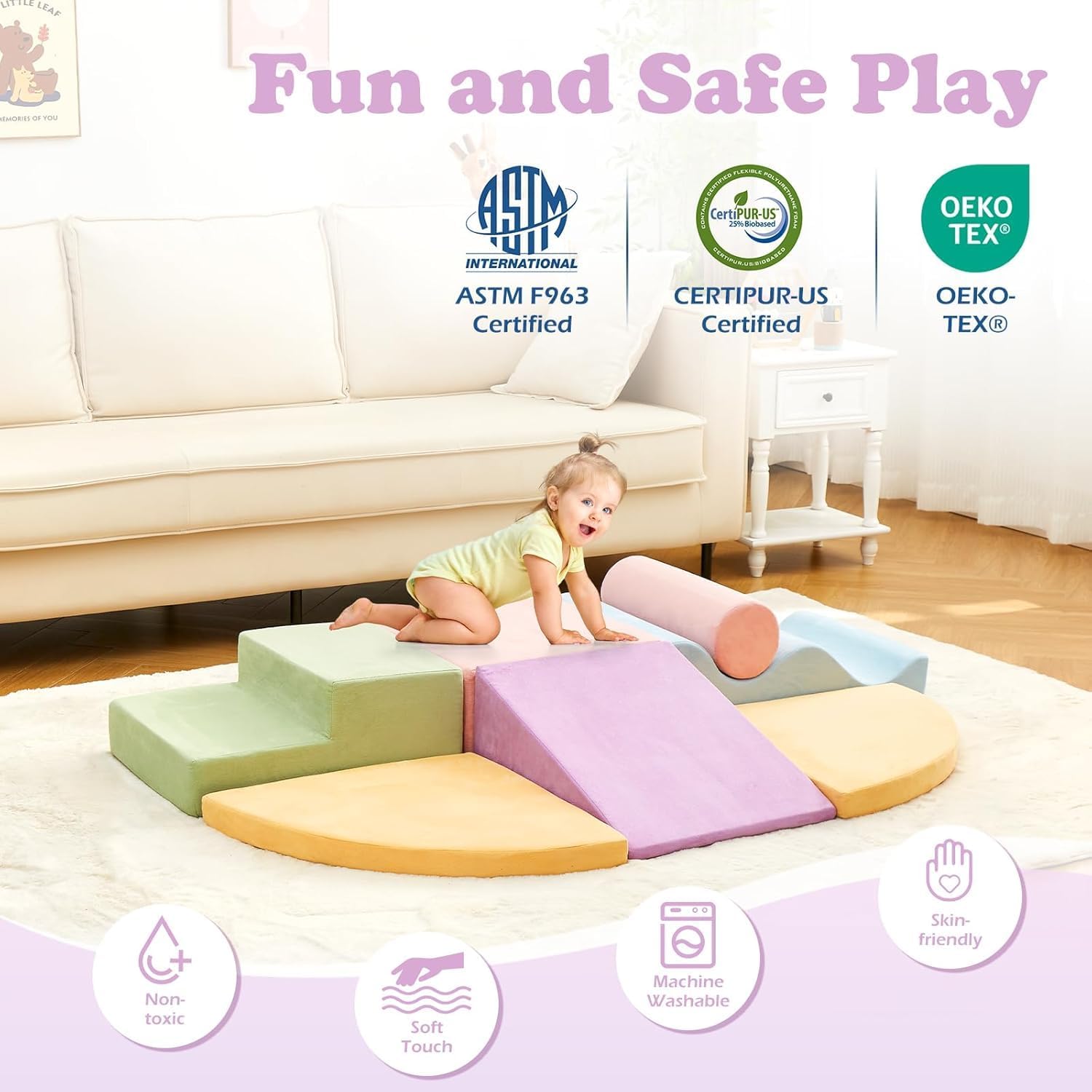 Climbing Toys for Toddlers, Toddler Climbing Toys Indoor, 7-Piece Soft Foam Climbing Blocks Set, Toddler Playtime Corner Climber Indoor Foam Play Gym for Climbing Crawling and Sliding · v4