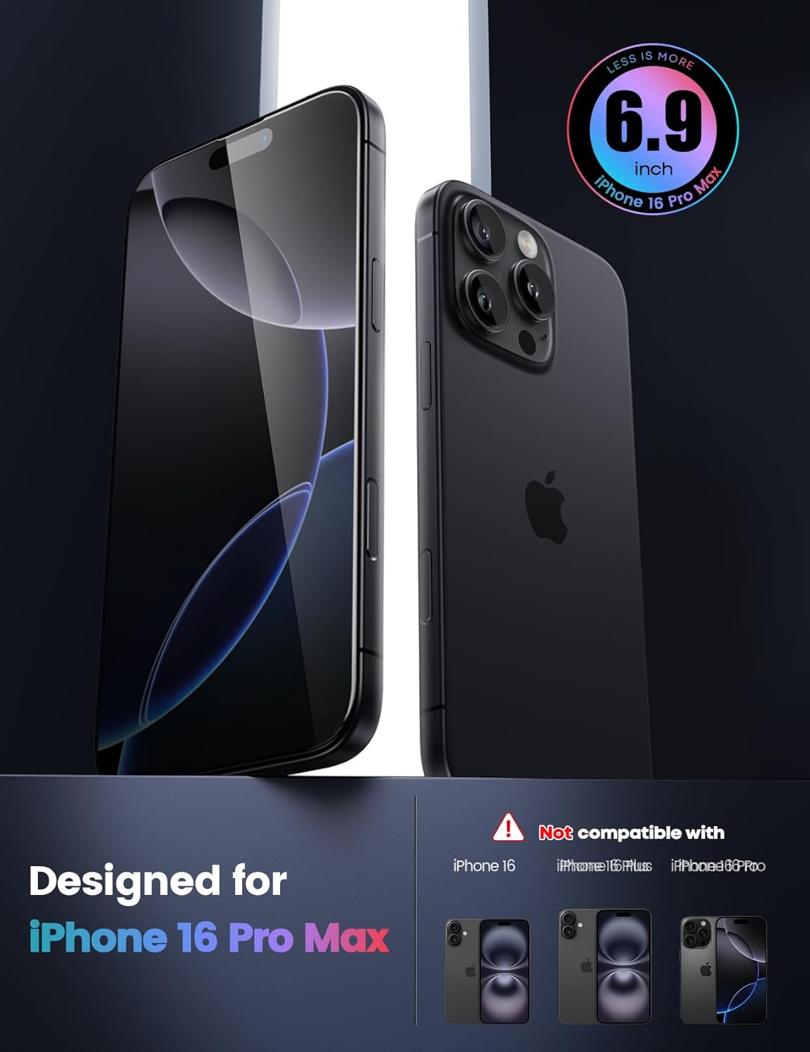 Lamicall Screen Protector for iPhone 16 Pro Max (6.9), [Top 9H Tempered Glass Film], Easy Alignment Frame, Fingerprint Resistant, 0 Bubbles, HD Clear for iPhone 16 Pro Max Tempered Glass - [2 Pack]