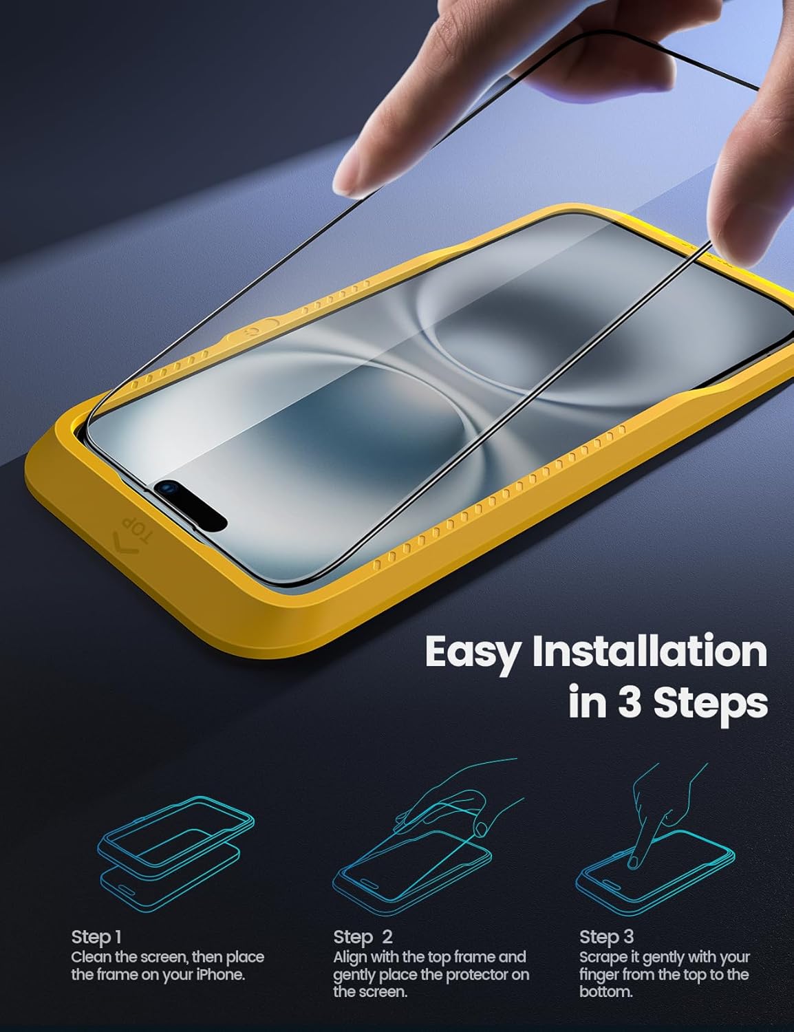 Lamicall Displayschutz für iPhone 16/15 (6.1), [Top 9H Hartglasfolie], einfach ausrichtbarer Rahmen, resistent gegen Fingerabdrücke, keine Blasen, HD Clear für iPhone 16, gehärtetes Glas — [2er-Pack]