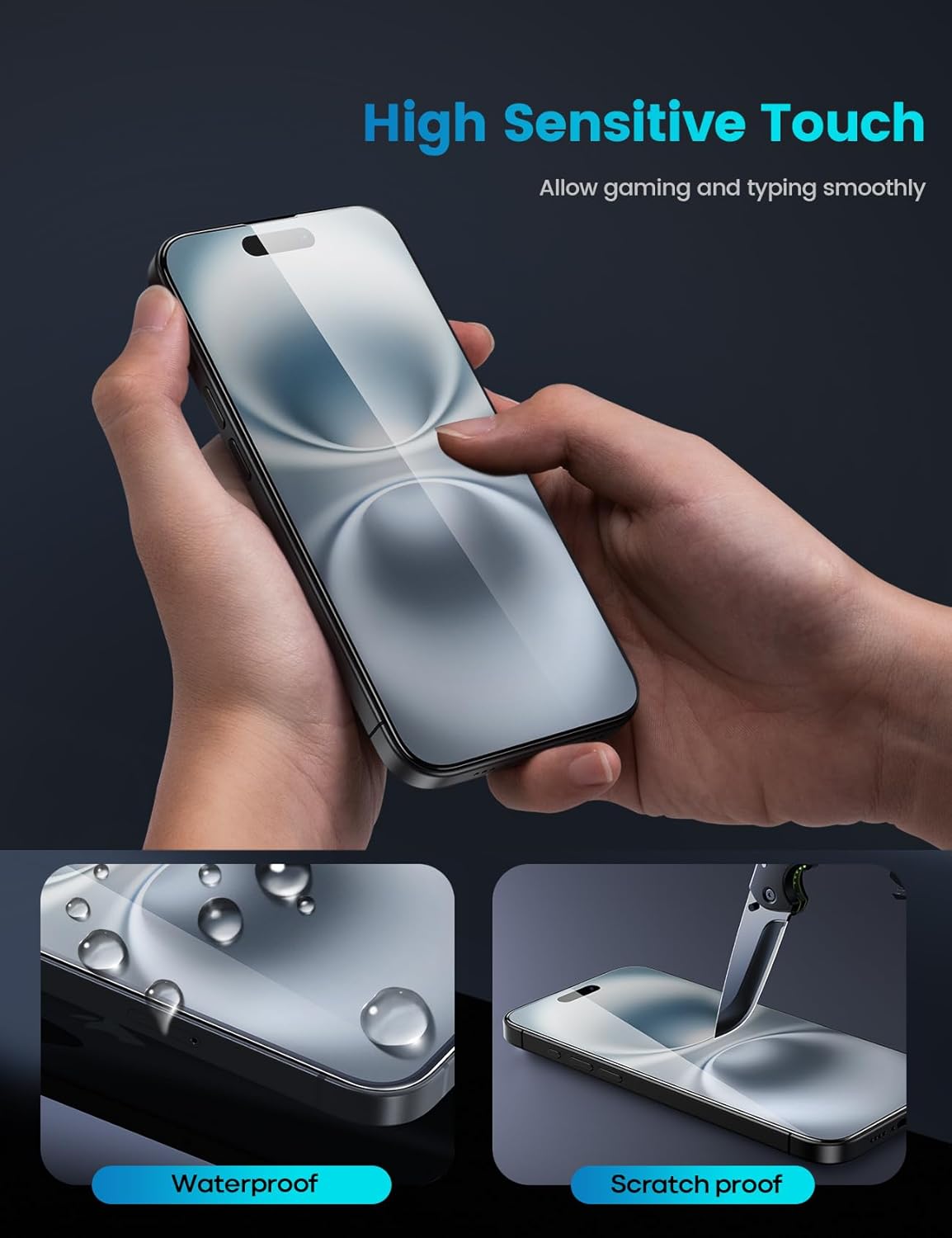 Lamicall Displayschutz für iPhone 16/15 (6.1), [Top 9H Hartglasfolie], einfach ausrichtbarer Rahmen, resistent gegen Fingerabdrücke, keine Blasen, HD Clear für iPhone 16, gehärtetes Glas — [2er-Pack]