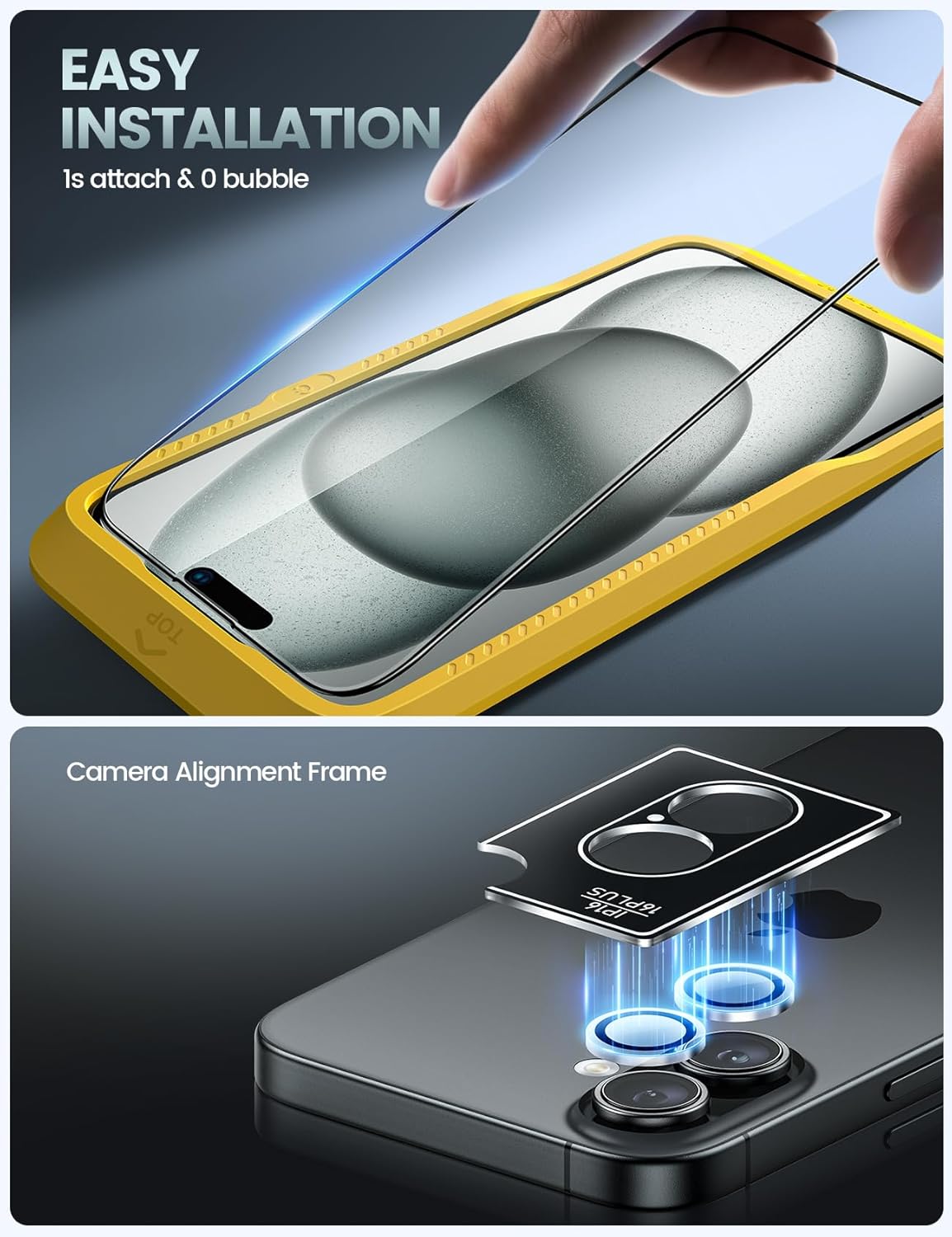 Lamicall 2 2 for iPhone 16 Plus Max Screen Protector (6.7) with Camera Lens Protector, [Top 9H Tempered Glass Film], Easy Alignment, Anti-Scratch, 0 Bubbles, HD Clear for iPhone 16 Plus - 2 Pack Each