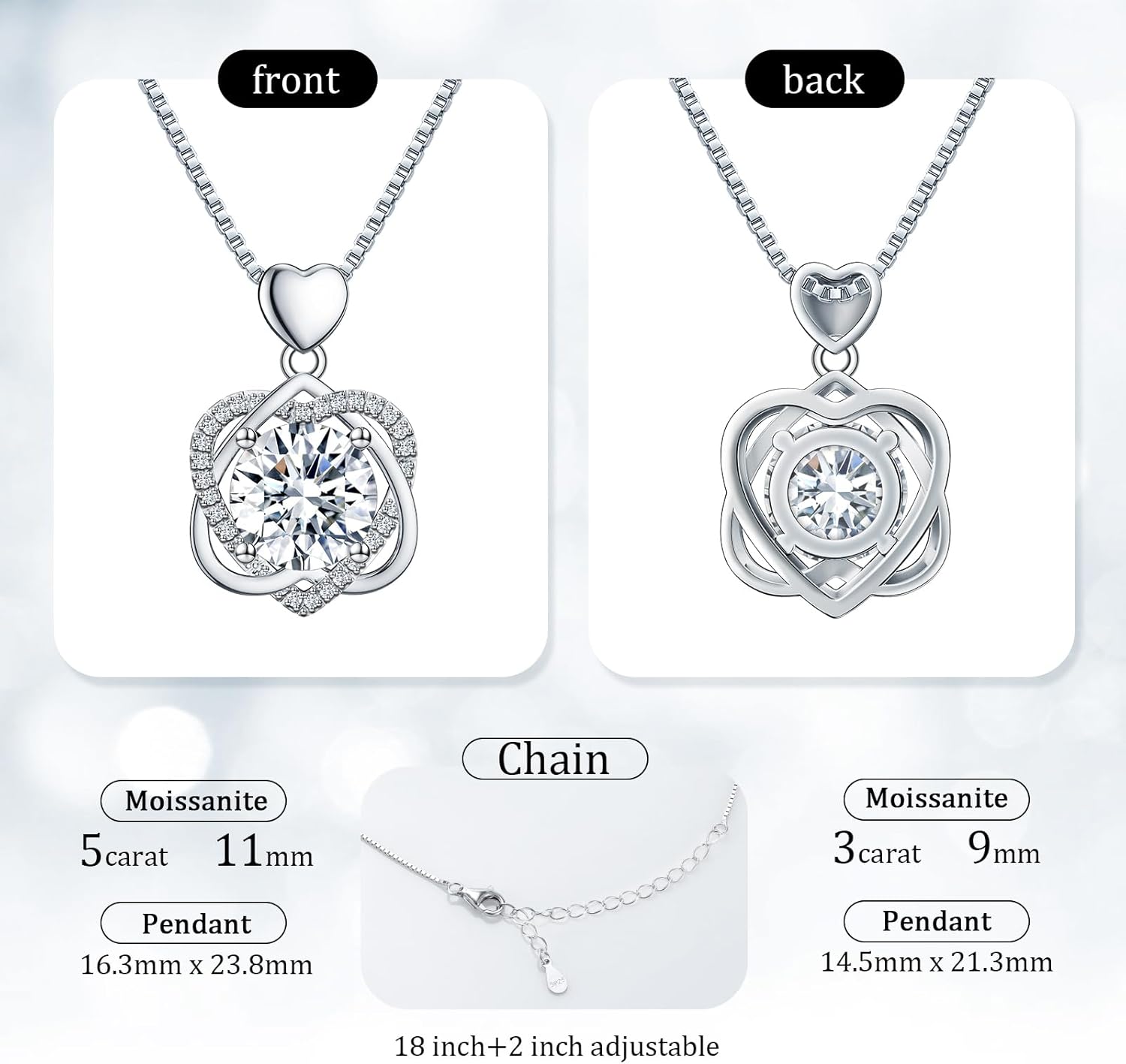 สร้อยคอรูปหัวใจ InfinityLove สำหรับผู้หญิง จี้โมอิซาไนต์สี D VVS1 หนัก 5 หรือ 3 กะรัต เครื่องประดับเงินสเตอร์ลิง ของขวัญสำหรับผู้หญิง ภรรยา แฟนสาว ลูกสาว แม่ คุณย่า ในวันเกิด วันครบรอบ การหมั้นหมาย งานแต่งงาน คริสต์มาส วันวาเลนไทน์ ของขวัญโรแมนติกสำหรับเธอ