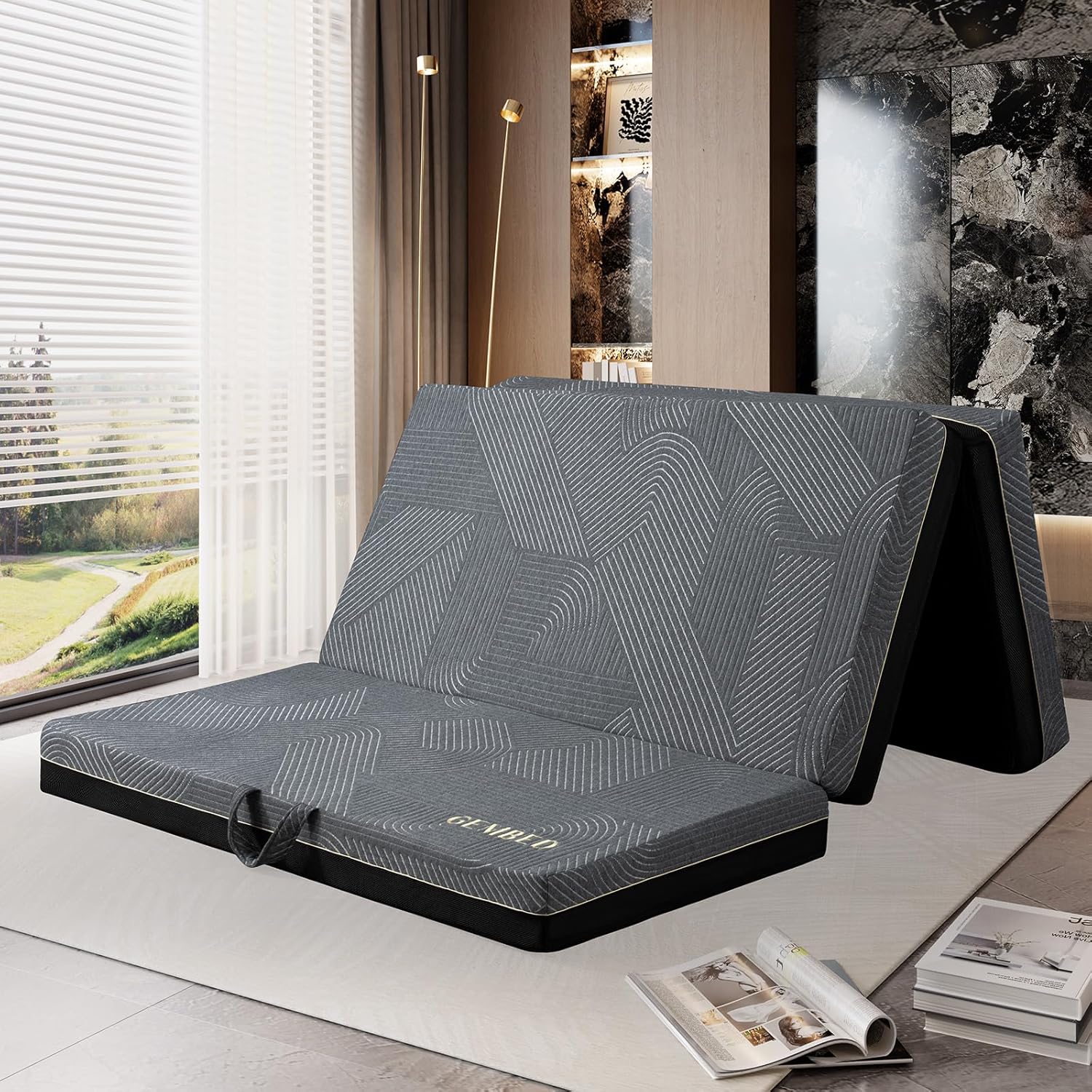 Tri Folding Mattress Queen Size - Memory Foam Tri-fold Mattress, Handle  Non-Slip Bottom, Portable Foldable Sofa Bed Floor Mattress Chair for Travel RV Camping Guest Yoga - 4 Inch, 78x58"x4" · v3