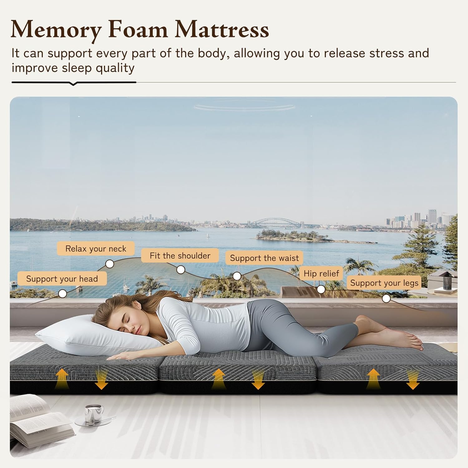 Tri Folding Mattress Queen Size - Memory Foam Tri-fold Mattress, Handle  Non-Slip Bottom, Portable Foldable Sofa Bed Floor Mattress Chair for Travel RV Camping Guest Yoga - 4 Inch, 78x58"x4" · v3