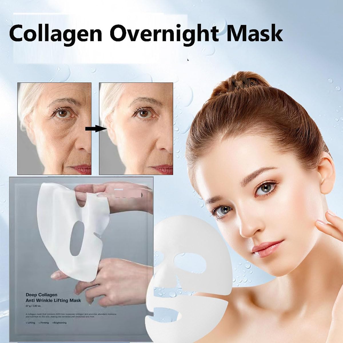 4Packs Rosemine Deep Collagen Anti-Wrinkle Lifting Overnight Mask Facial sheet masks with low molecular weight collagen for lifting, firming, and moisturizing