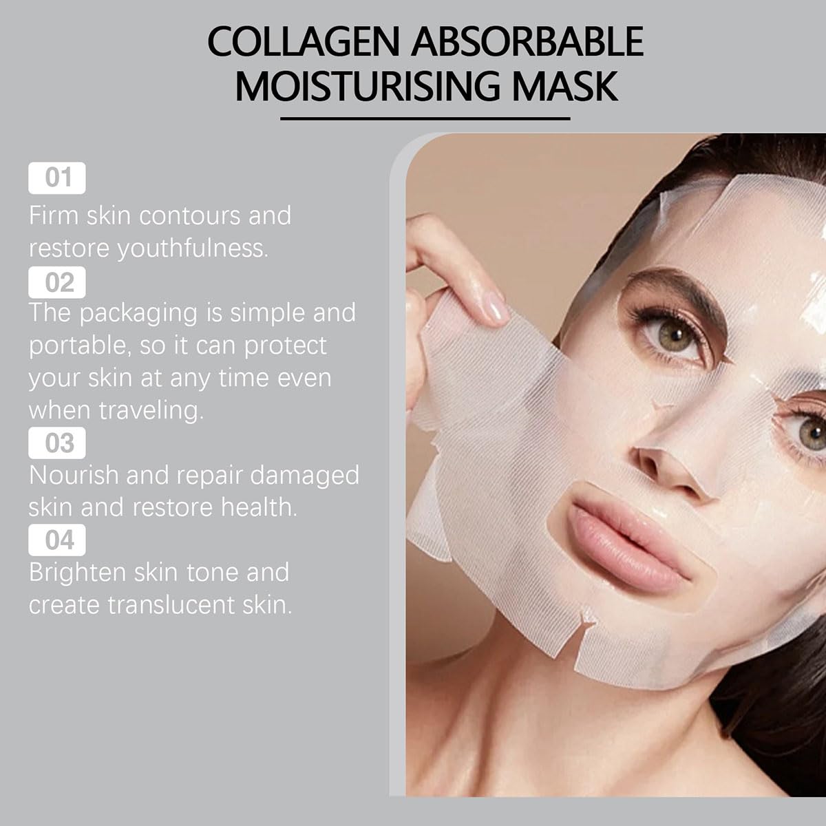4Packs Rosemine Deep Collagen Anti-Wrinkle Lifting Overnight Mask Facial sheet masks with low molecular weight collagen for lifting, firming, and moisturizing