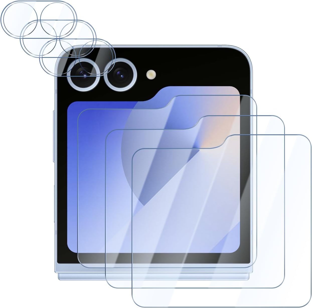 3 Pack Screen Protector for Samsung Galaxy Z Flip 6 6.7 inch with 3 Pack Camera Lens Protector, Tempered Glass Film Anti Scratch, 9H Hardness, HD Clear, Case Friendly