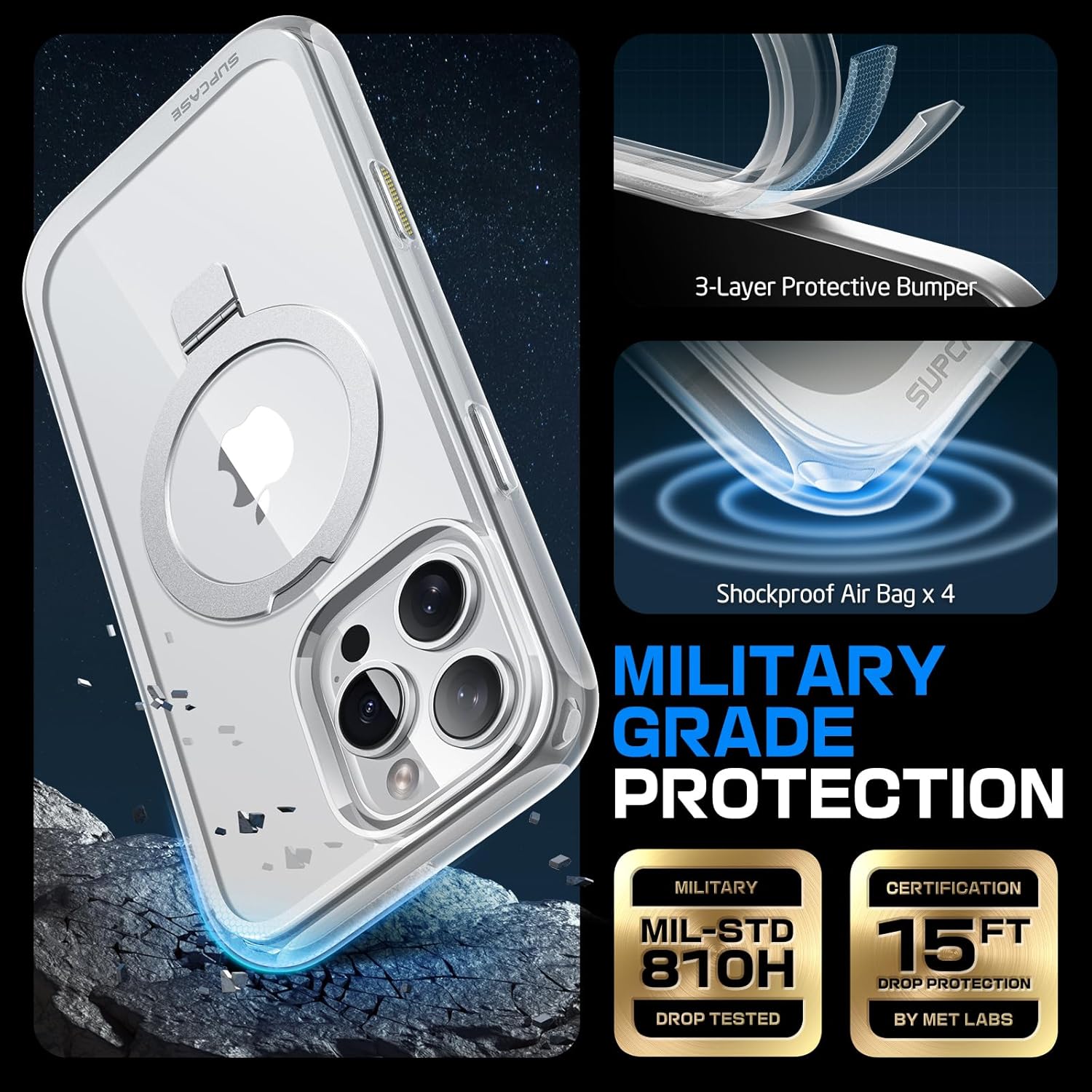 Custodia SUPCASE per iPhone 16 Pro Max con pulsante di acquisizione del controllo della fotocamera (Unicorn Beetle Mag), [supporto integrato] [compatibile con MagSafe] [Protezione di livello militare] Custodia magnetica trasparente per telefono, Crystal