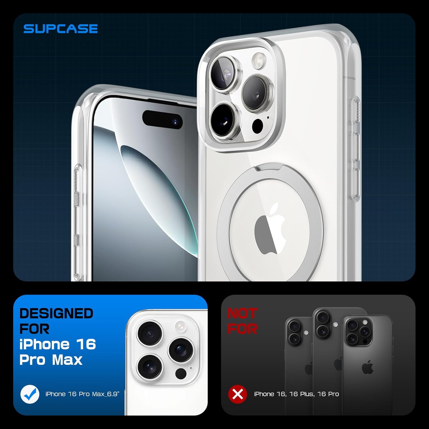Custodia SUPCASE per iPhone 16 Pro Max con pulsante di acquisizione del controllo della fotocamera (Unicorn Beetle Mag), [supporto integrato] [compatibile con MagSafe] [Protezione di livello militare] Custodia magnetica trasparente per telefono, Crystal