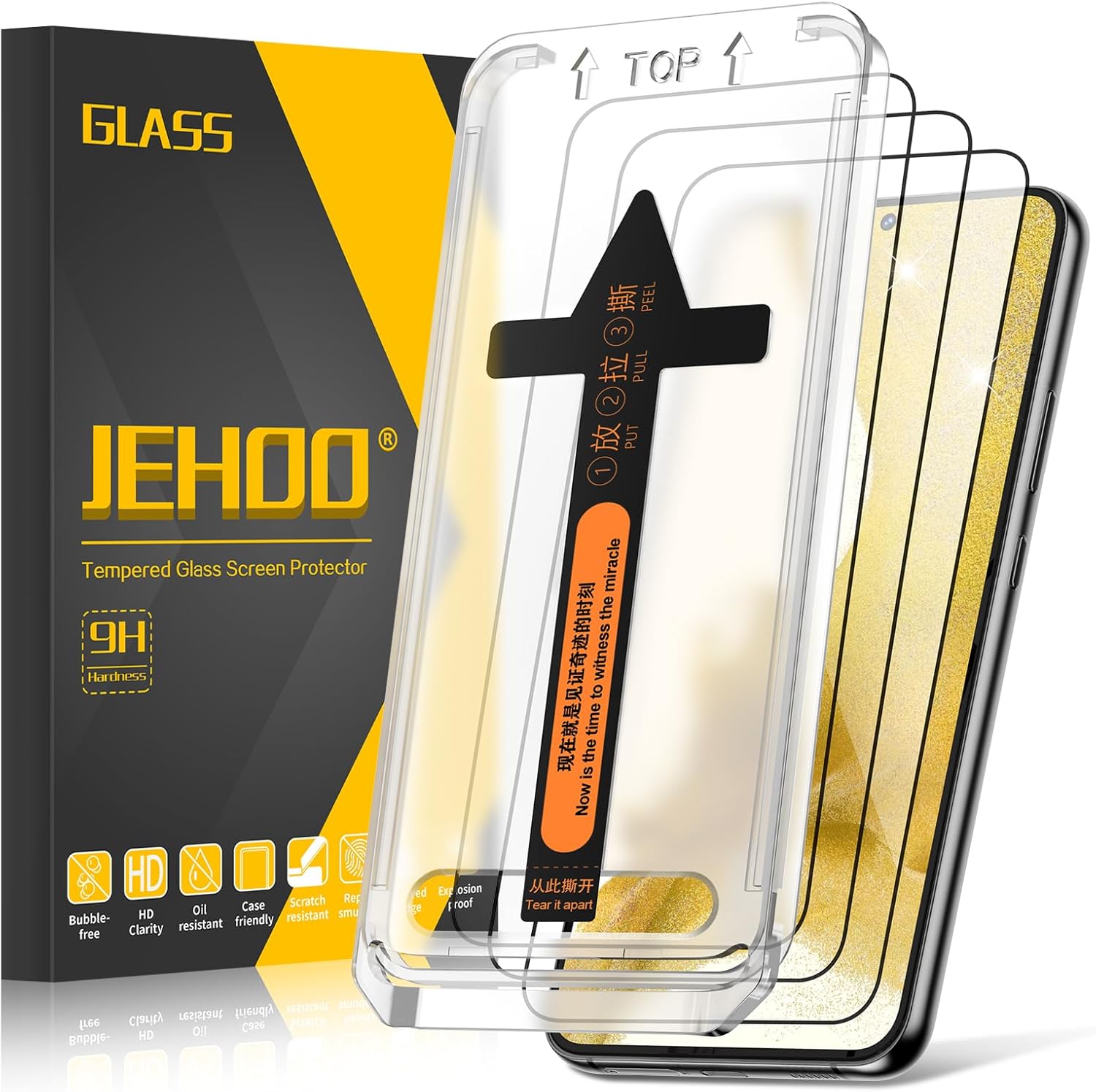 [Lot de 3] Protecteur d'écran en verre trempé pour Samsung Galaxy S22 5G [Kit d'alignement automatique] [Dureté 9H] Protecteur d'écran HD pour Galaxy S22, transparent sans bulles, compatible avec les coques, anti-rayures