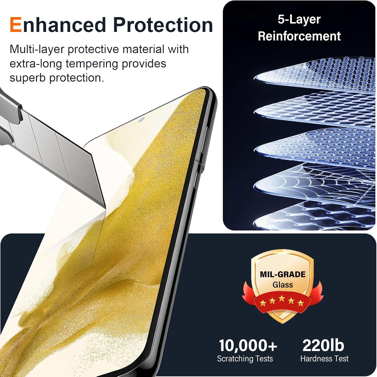 [Lot de 3] Protecteur d'écran en verre trempé pour Samsung Galaxy S22 5G [Kit d'alignement automatique] [Dureté 9H] Protecteur d'écran HD pour Galaxy S22, transparent sans bulles, compatible avec les coques, anti-rayures