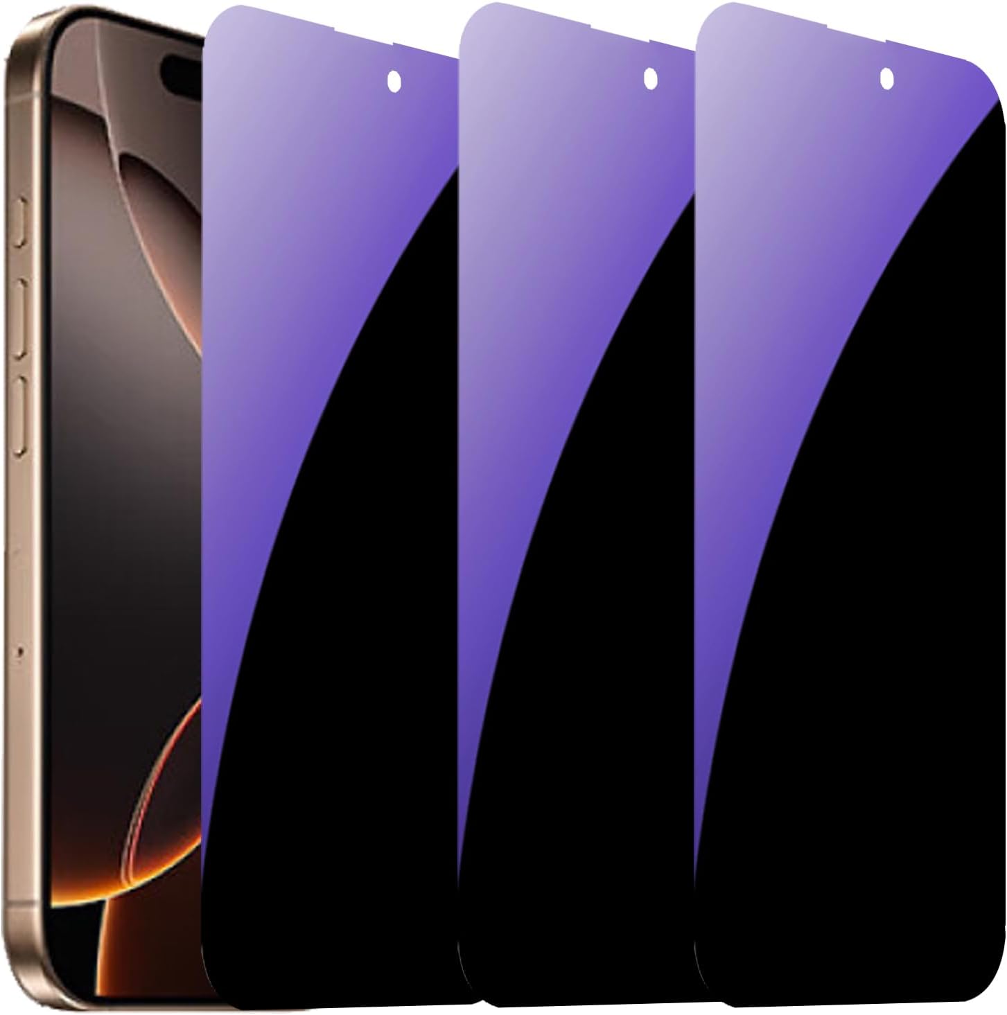 3 PCS Anti-Blue Privacy Tempered Glass for iPhone 16 Pro Anti-Spy Screen Protector Anti-Peeping Film 6.3 inch Blue