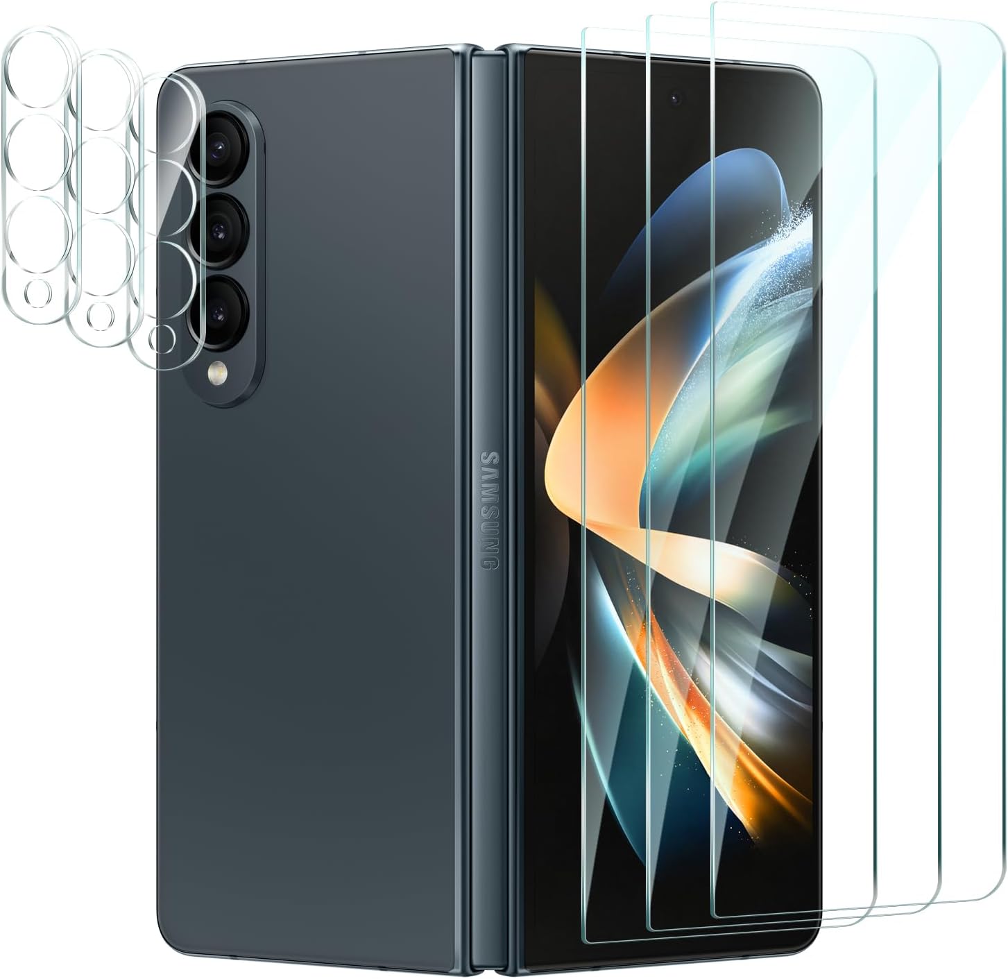 [3 3 Pack for Samsung Screen Galaxy Z Fold 4 Protector Tempered Glass with Camera Lens Protector, Protection Film 9H Hardness, Scratch Resistant, Case Friendly