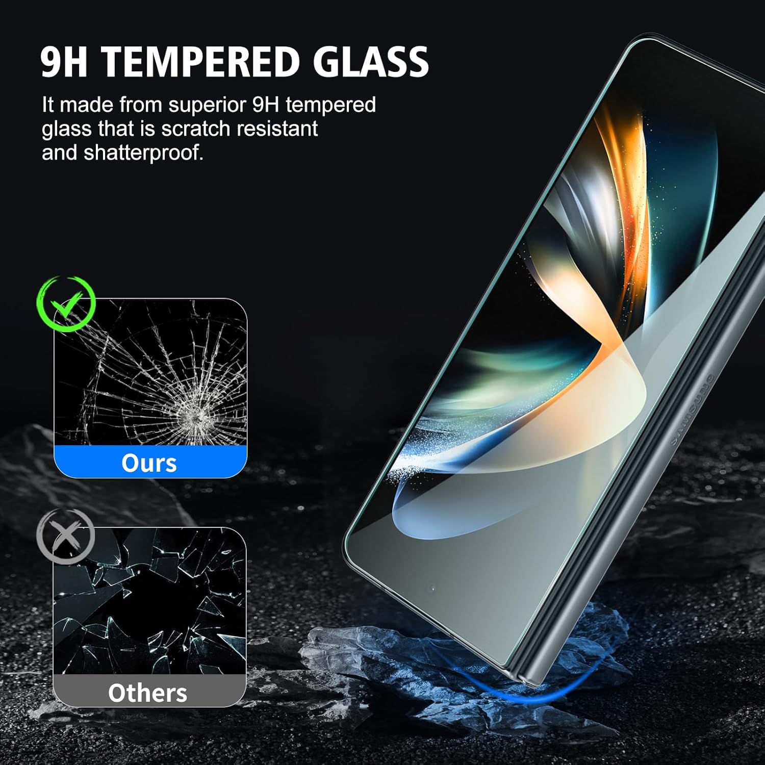 [3 3 Pack for Samsung Screen Galaxy Z Fold 4 Protector Tempered Glass with Camera Lens Protector, Protection Film 9H Hardness, Scratch Resistant, Case Friendly