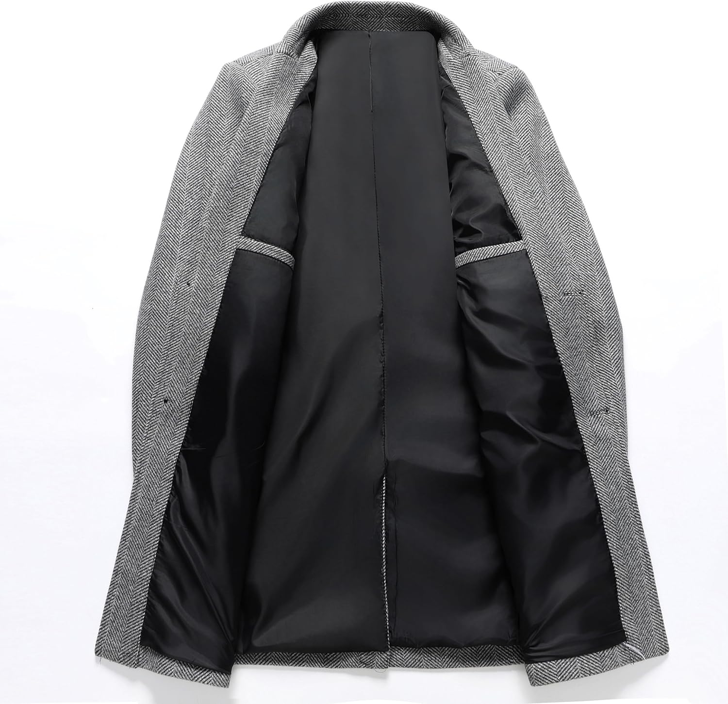 PRIJOUHE Mens Wool Trench Coat Single Breasted Slim Fit Mid-Length Notched Collar Winter Overcoat Quilted Pea Coats · v2