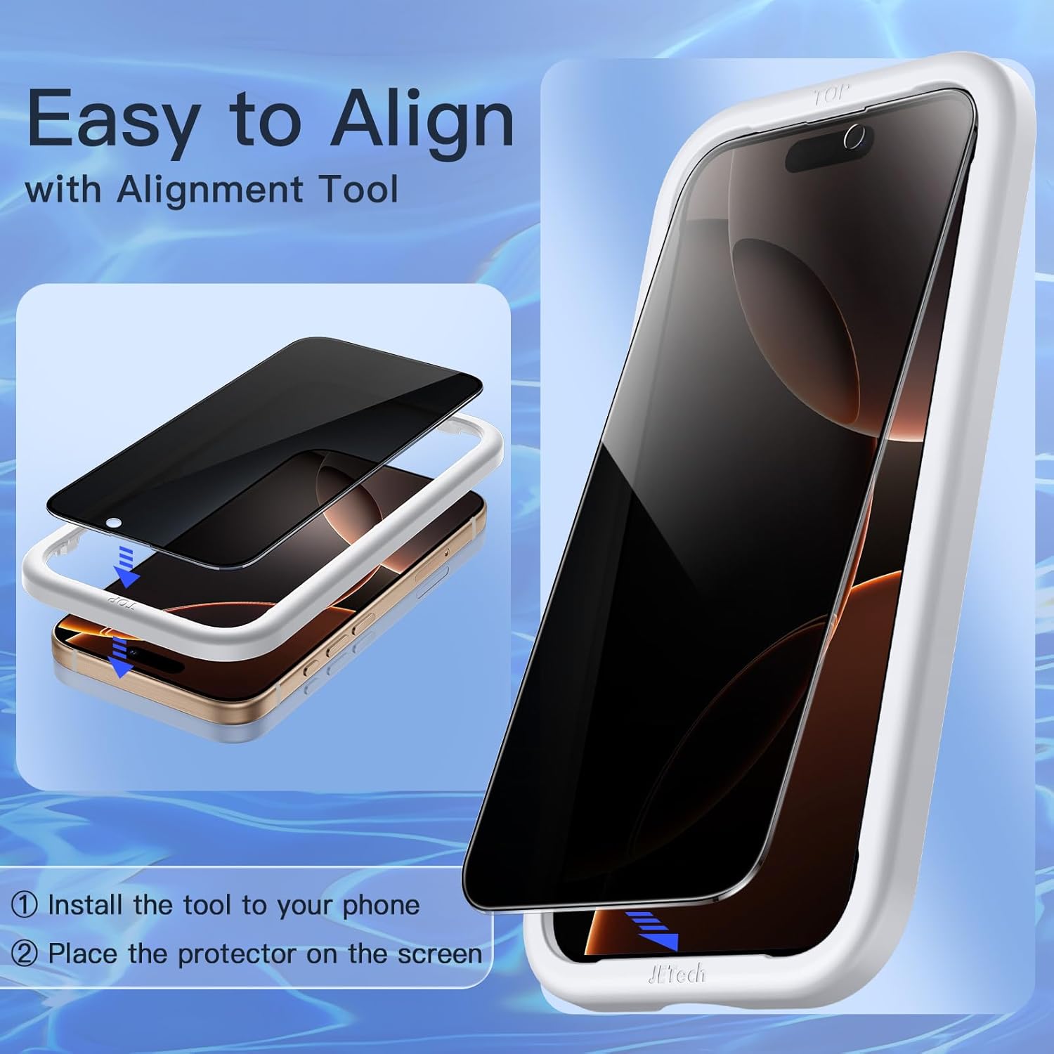 Protecteur d'écran à couverture complète JETech Privacy pour iPhone 16 Pro Max 6,9 pouces, film en verre trempé anti-espion Black Edge avec outil d'installation facile, compatible avec les étuis, lot de 2