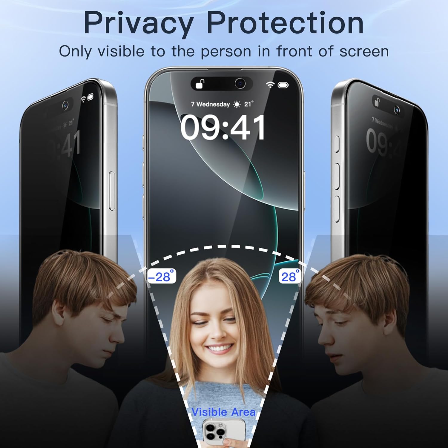 JETech Privacy Full Coverage 스크린 보호 필름 iPhone 16 Pro 6.3인치, 블랙 엣지 안티스파이 강화 유리 필름, 간편한 설치 도구 포함, 케이스 친화적, 2팩